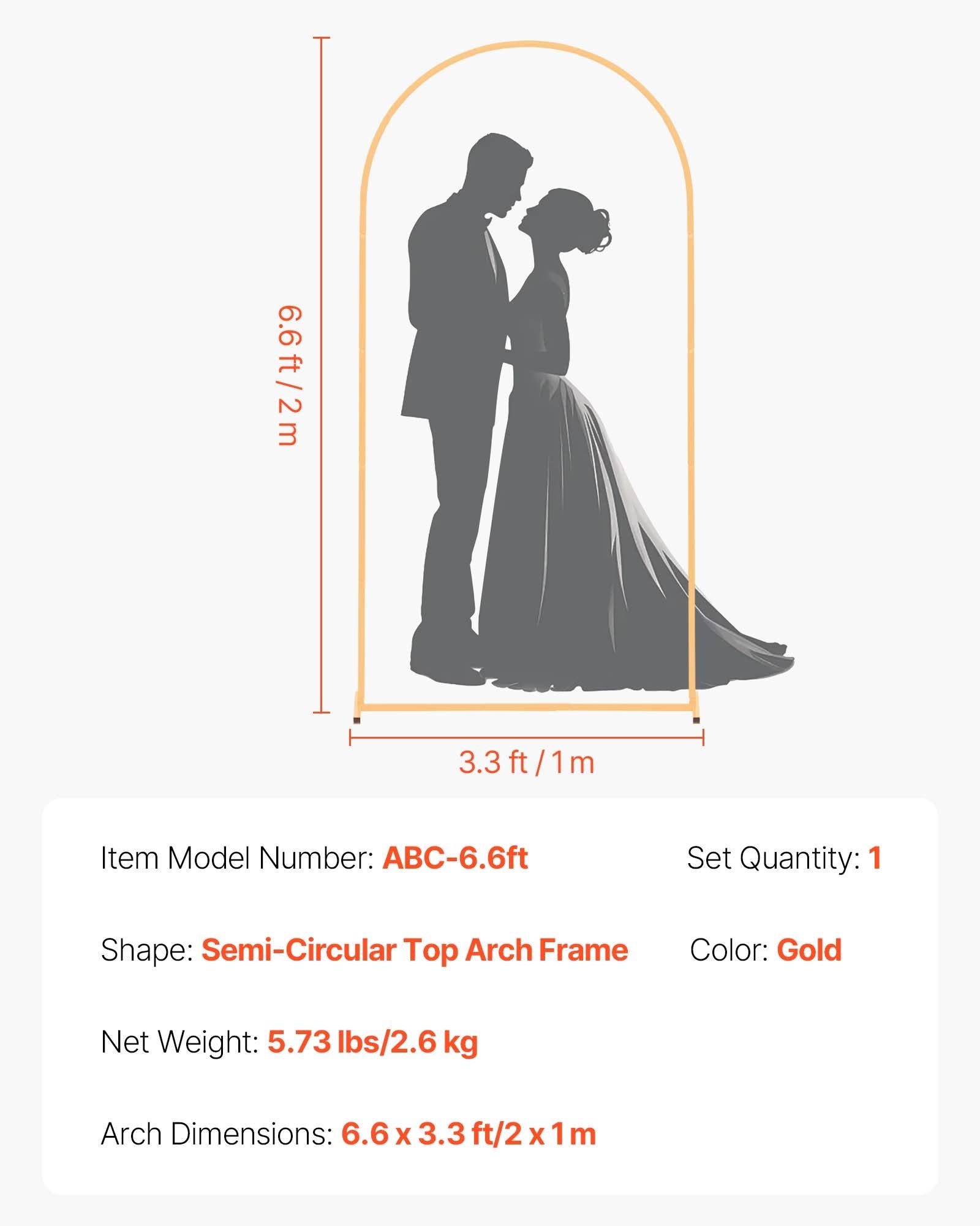 Elegant Gold Metal Arch Backdrop Stand for Weddings, Parties, and Events - 6.6x3.3 ft, Easy Assembly, Stable, Versatile Decoration Frame