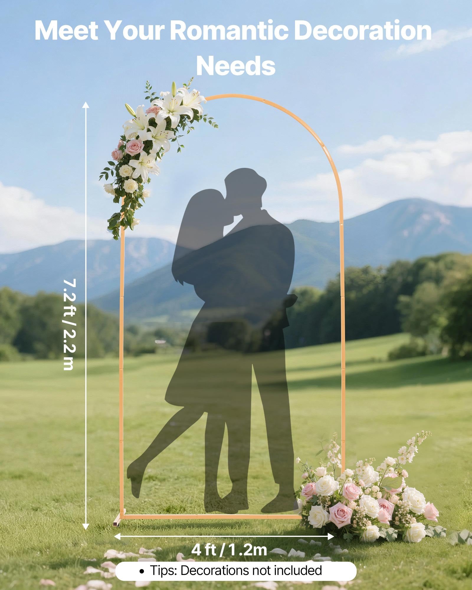 Gold Metal Arch Backdrop Stand, 7.2 x 4 ft, Semi-Circular Frame for Wedding, Birthday, Graduation, and Ceremony Decor, Easy Assembly, Stable Structure