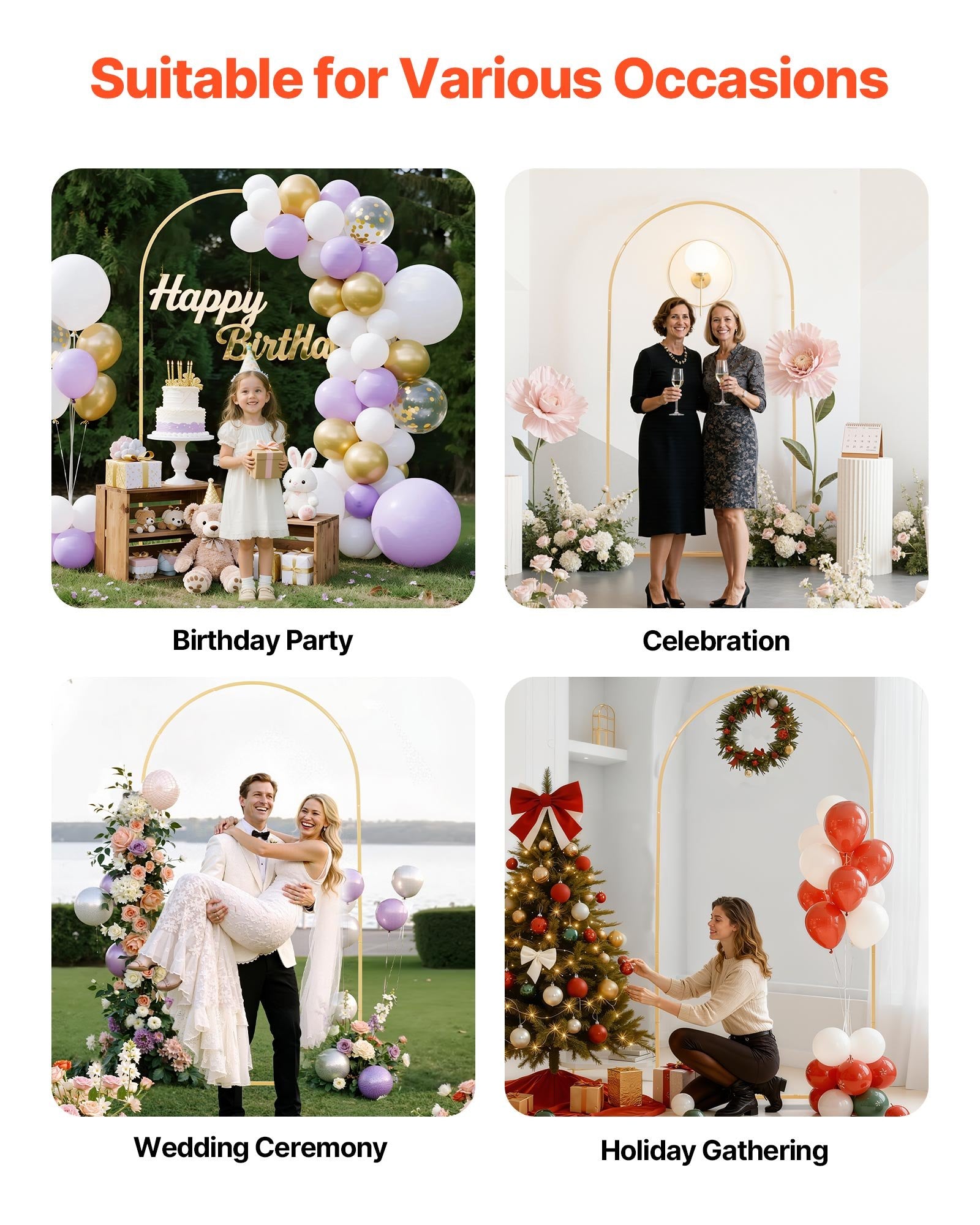 Gold Metal Arch Backdrop Stand, 7.2 x 4 ft, Semi-Circular Frame for Wedding, Birthday, Graduation, and Ceremony Decor, Easy Assembly, Stable Structure