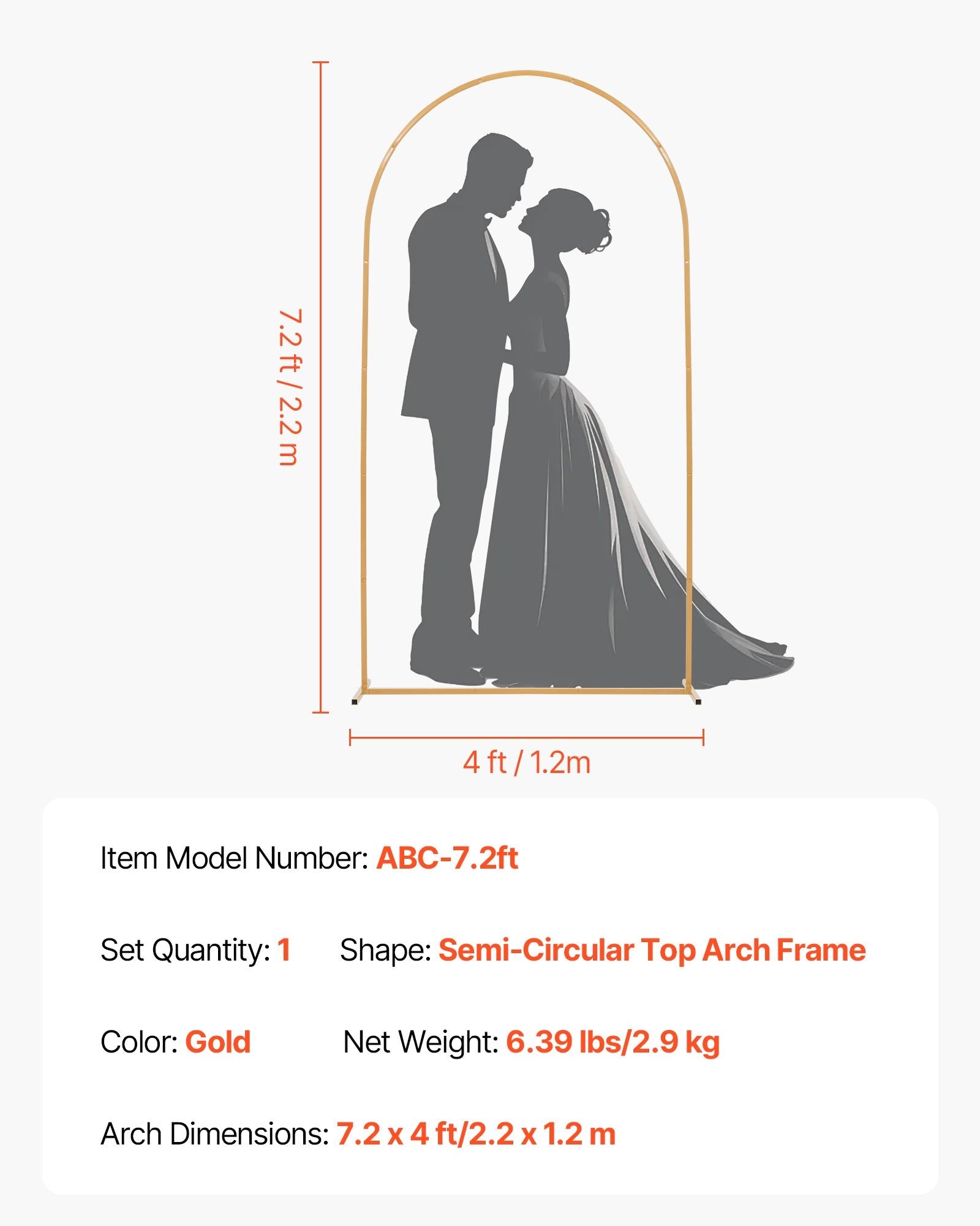 Gold Metal Arch Backdrop Stand, 7.2 x 4 ft, Semi-Circular Frame for Wedding, Birthday, Graduation, and Ceremony Decor, Easy Assembly, Stable Structure