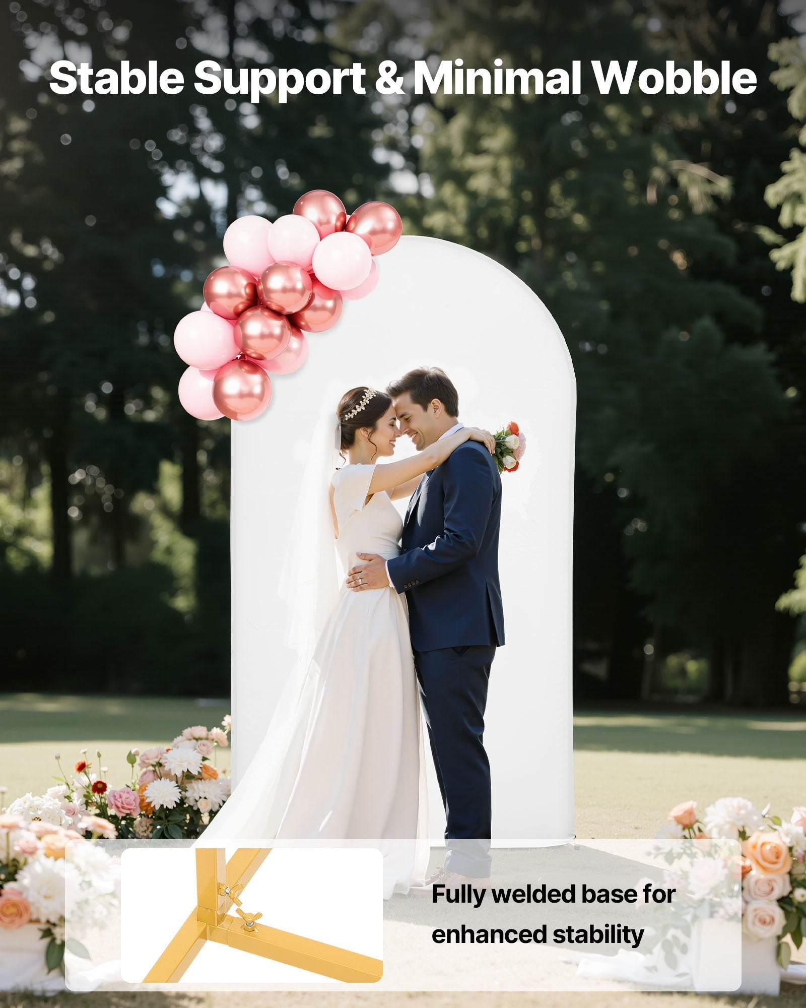 Elegant Gold Metal Arch Backdrop Stand with Fabric Cover for Weddings, Parties, Events - Easy Assembly & Stable, 7.2 x 4 ft Semi-Circular Frame