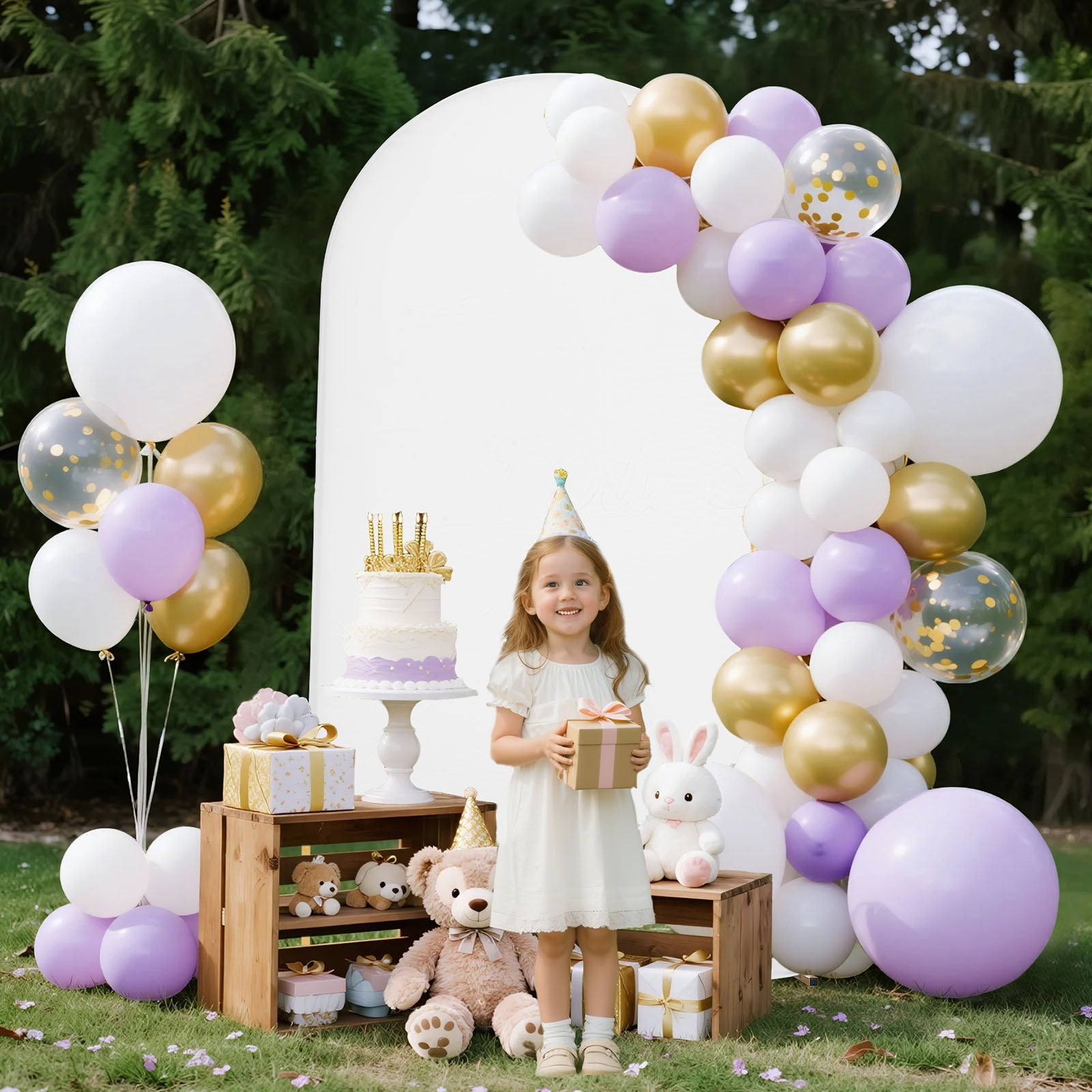 Elegant Gold Metal Arch Backdrop Stand with Fabric Cover for Weddings, Parties, Events - Easy Assembly & Stable, 7.2 x 4 ft Semi-Circular Frame