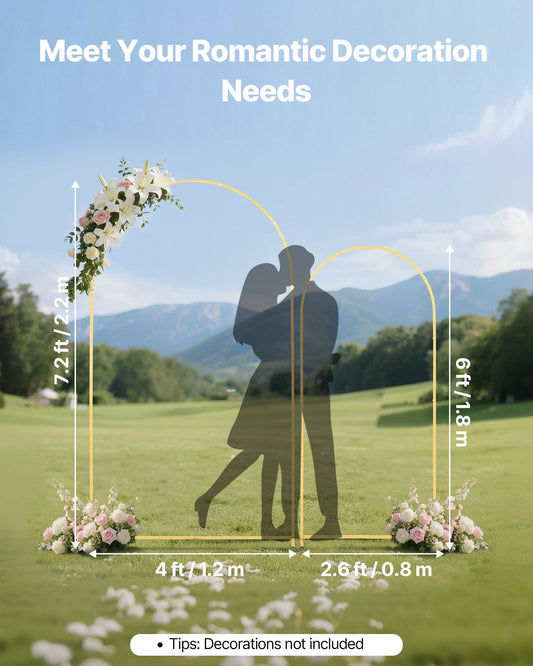Elegant Gold Metal Arch Backdrop Stand Set - 7.2 ft & 6 ft, Easy Assembly for Weddings, Parties, Ceremonies, Graduations, and Events Decor