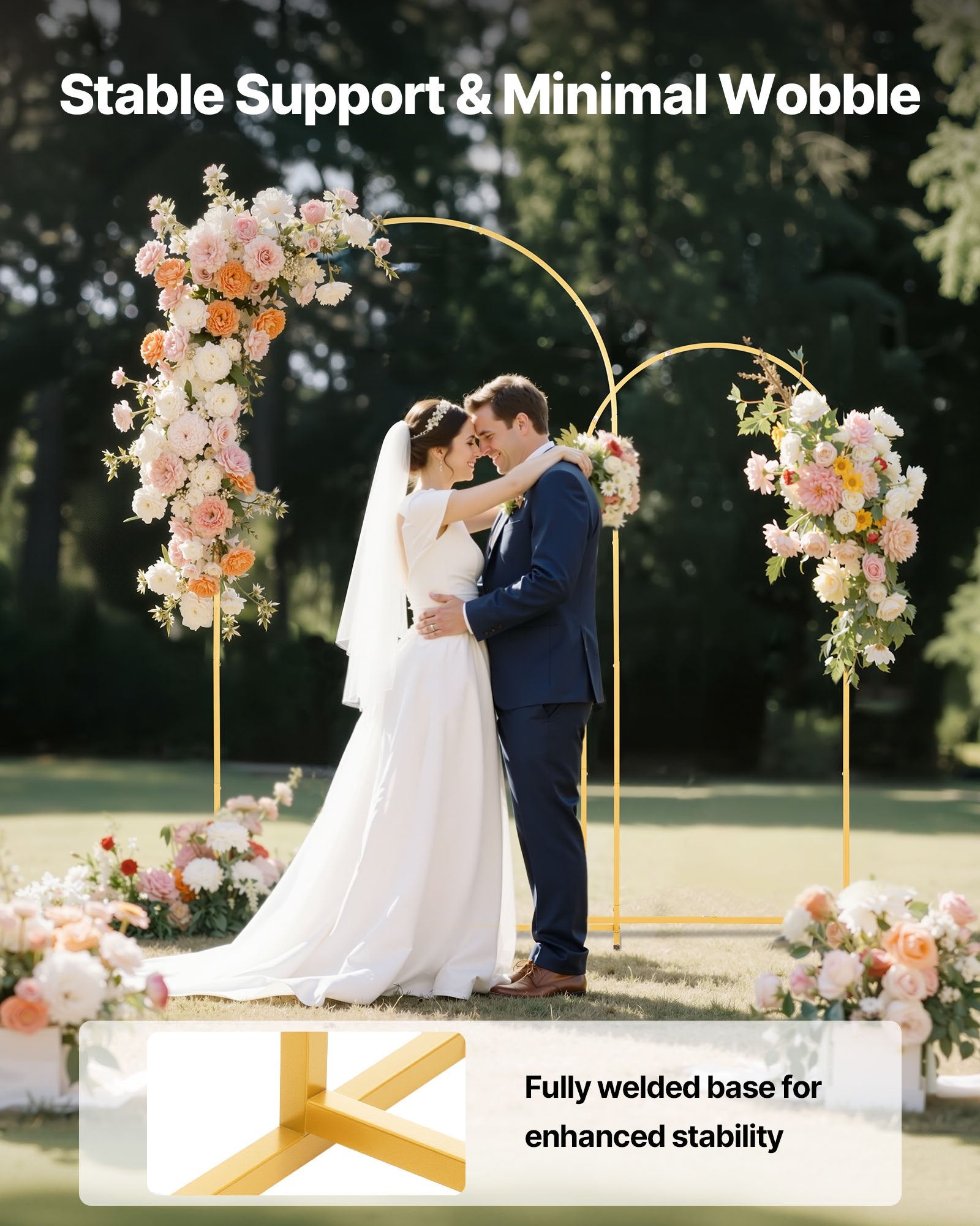 Elegant Gold Metal Arch Backdrop Stand Set - 7.2 ft & 6 ft, Easy Assembly for Weddings, Parties, Ceremonies, Graduations, and Events Decor