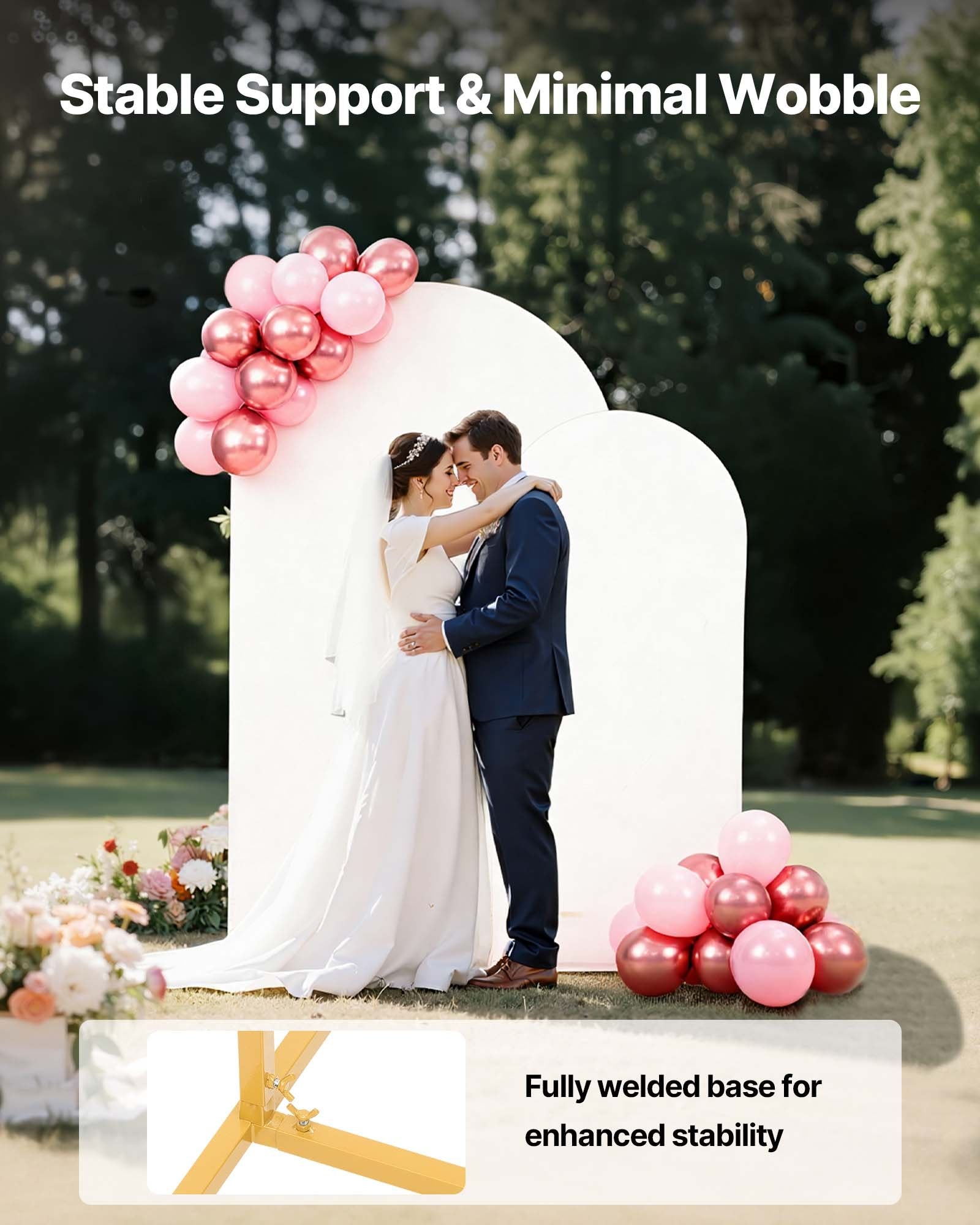 Elegant Gold Arch Backdrop Stand Set - 7.2ft & 6ft, Easy Assembly, Stable Structure for Weddings, Parties, and Celebrations with Cover