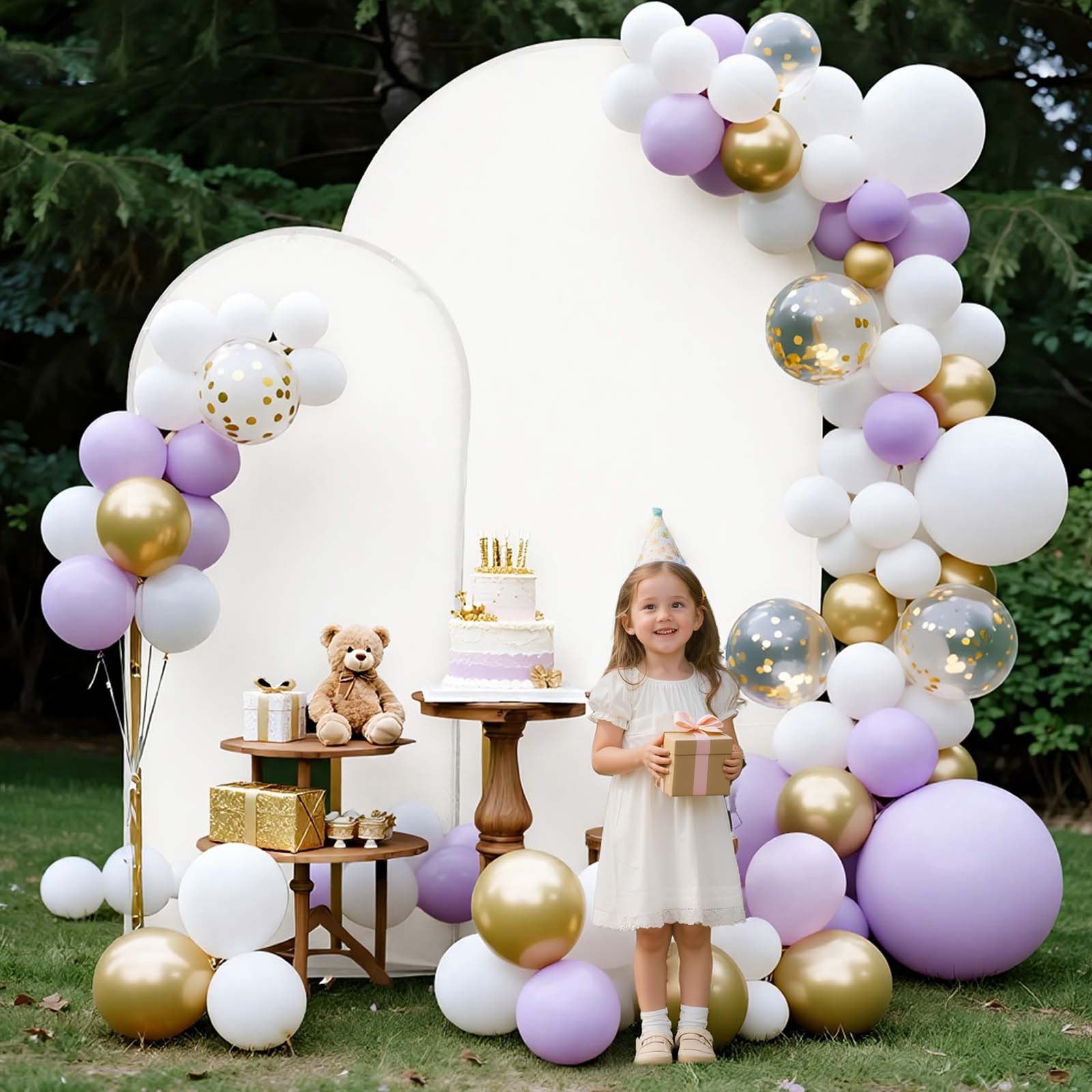 Elegant Gold Arch Backdrop Stand Set - 7.2ft & 6ft, Easy Assembly, Stable Structure for Weddings, Parties, and Celebrations with Cover