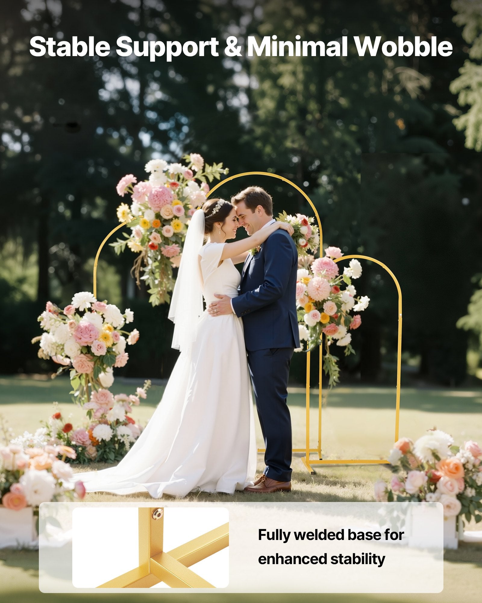 Set of 3 Gold Metal Arch Backdrop Stands, 6/5/4 ft, Perfect for Weddings, Birthdays, Graduations, Holiday Celebrations, Ceremonies, Easy to Assemble
