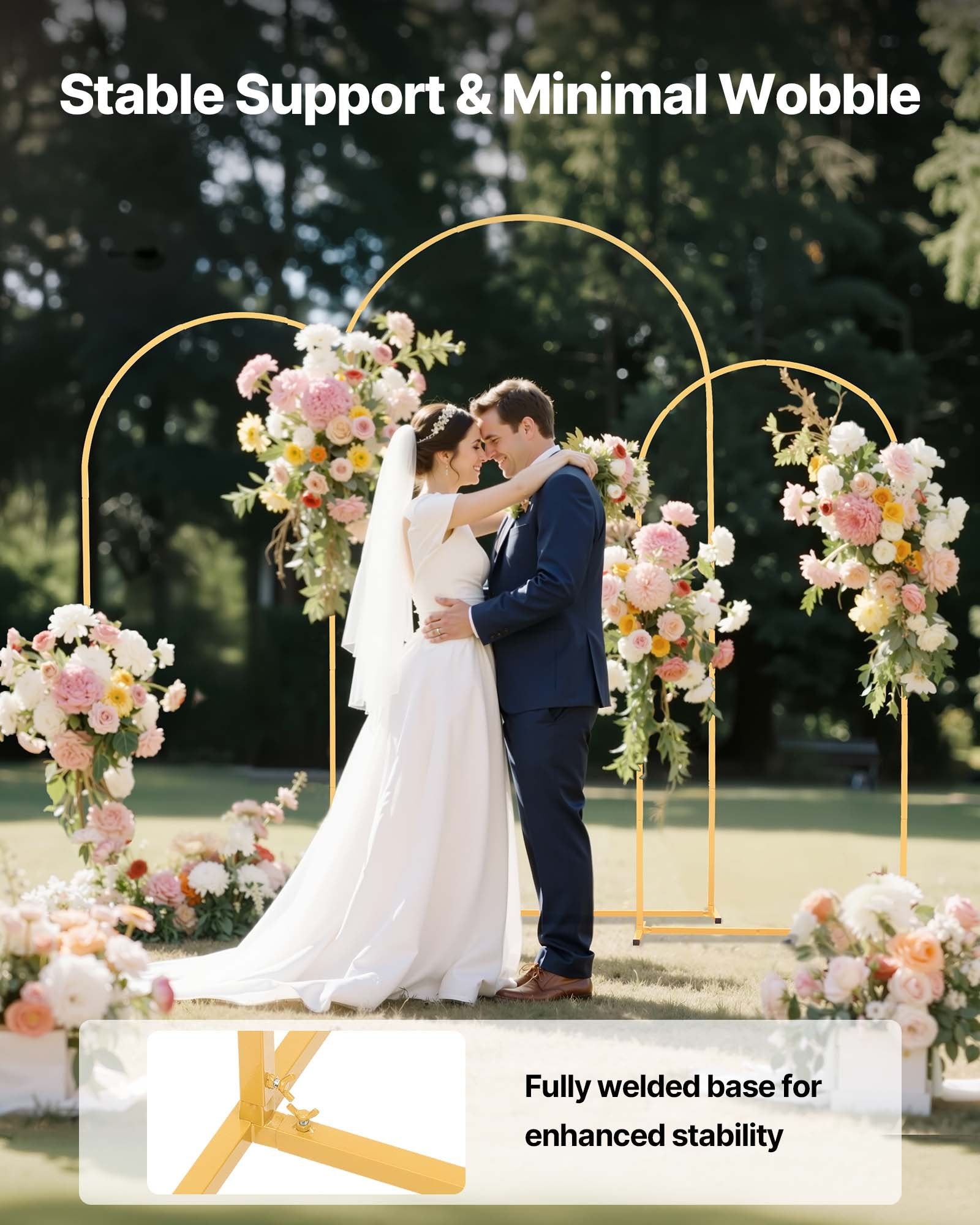 Elegant Gold Metal Arch Backdrop Stand Set of 3 for Weddings, Birthdays, Graduations, Holiday Celebrations & Ceremonies, Easy Assembly