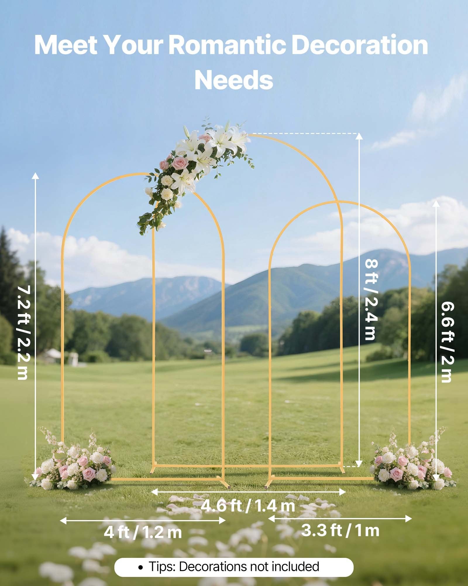 Elegant Gold Metal Arch Backdrop Stand Set for Weddings, Parties, and Events - Easy Assembly, Customizable Decor, Stable Structure, 3 Sizes
