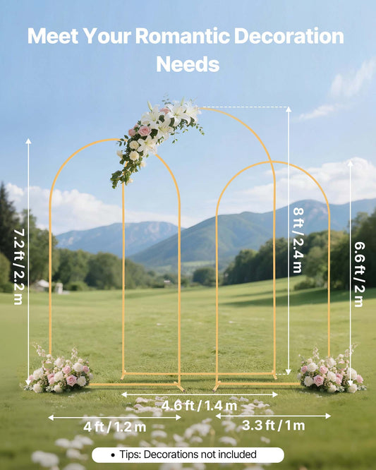Elegant Gold Metal Arch Backdrop Stand Set for Weddings, Parties, and Events - Easy Assembly, Customizable Decor, Stable Structure, 3 Sizes