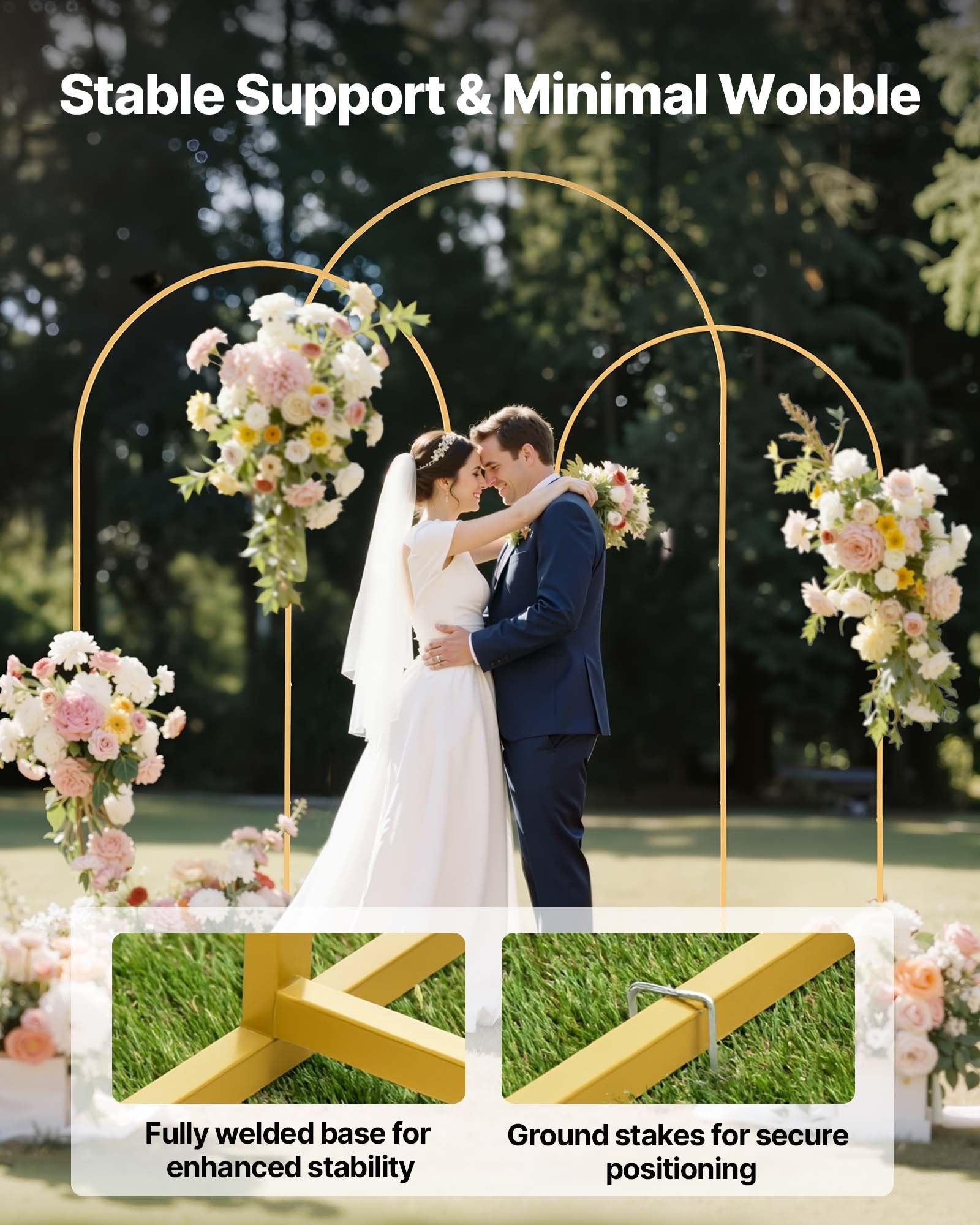 Elegant Gold Metal Arch Backdrop Stand Set for Weddings, Parties, and Events - Easy Assembly, Customizable Decor, Stable Structure, 3 Sizes