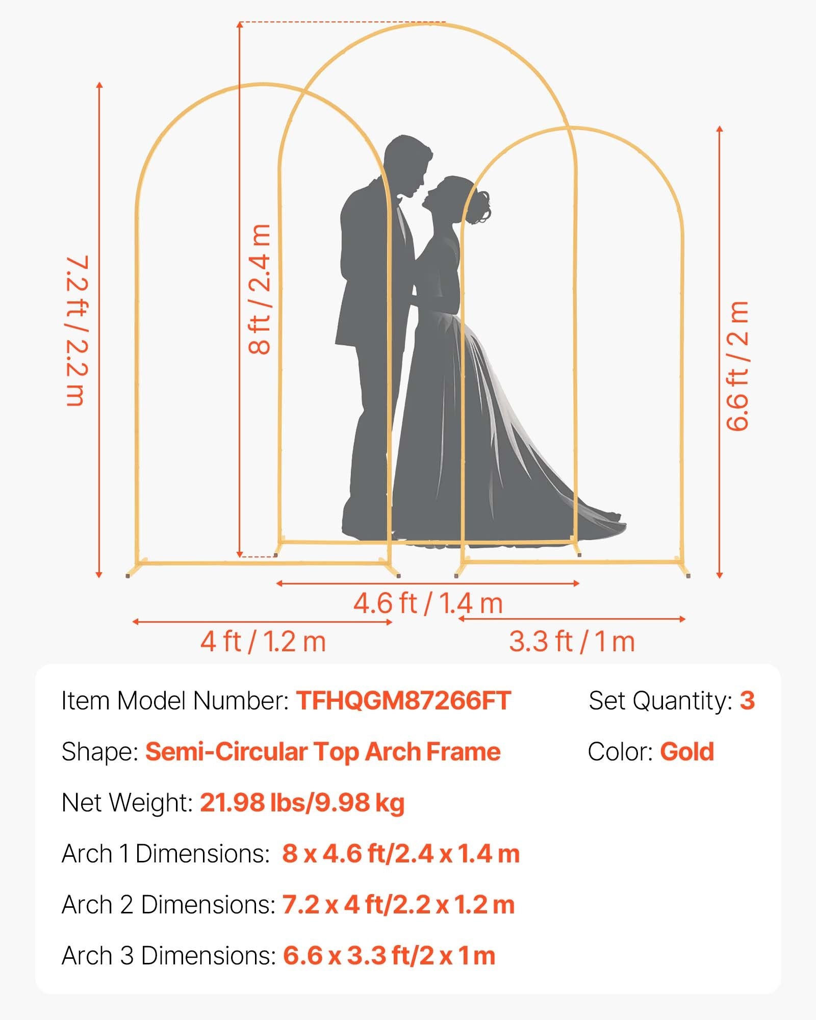 Elegant Gold Metal Arch Backdrop Stand Set for Weddings, Parties, and Events - Easy Assembly, Customizable Decor, Stable Structure, 3 Sizes