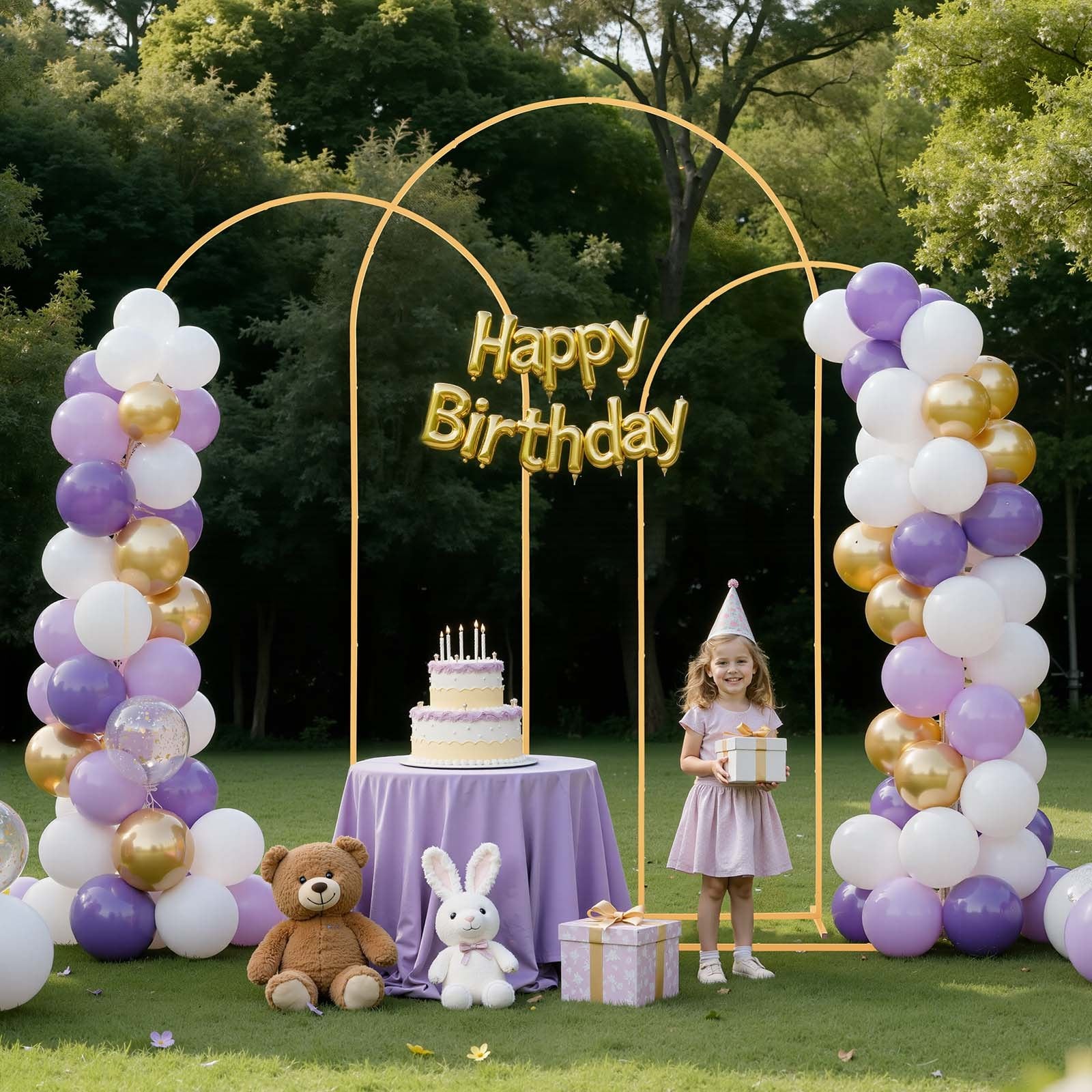 Elegant Gold Metal Arch Backdrop Stand Set for Weddings, Parties, and Events - Easy Assembly, Customizable Decor, Stable Structure, 3 Sizes