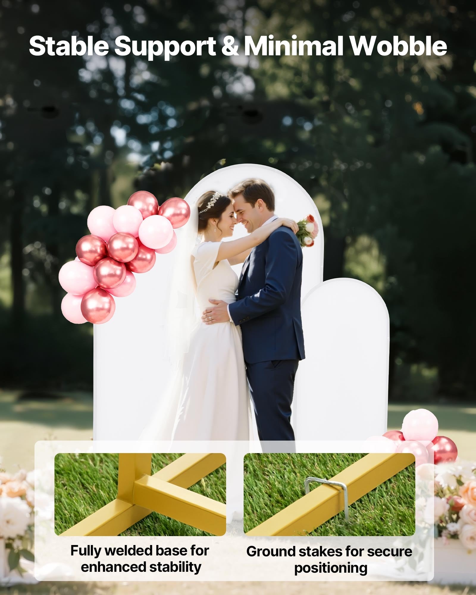 Elegant Gold Metal Arch Backdrop Stand Set of 3 for Weddings, Birthdays, Graduations - Easy Assembly, Stable, Customizable, 6/5/4 ft