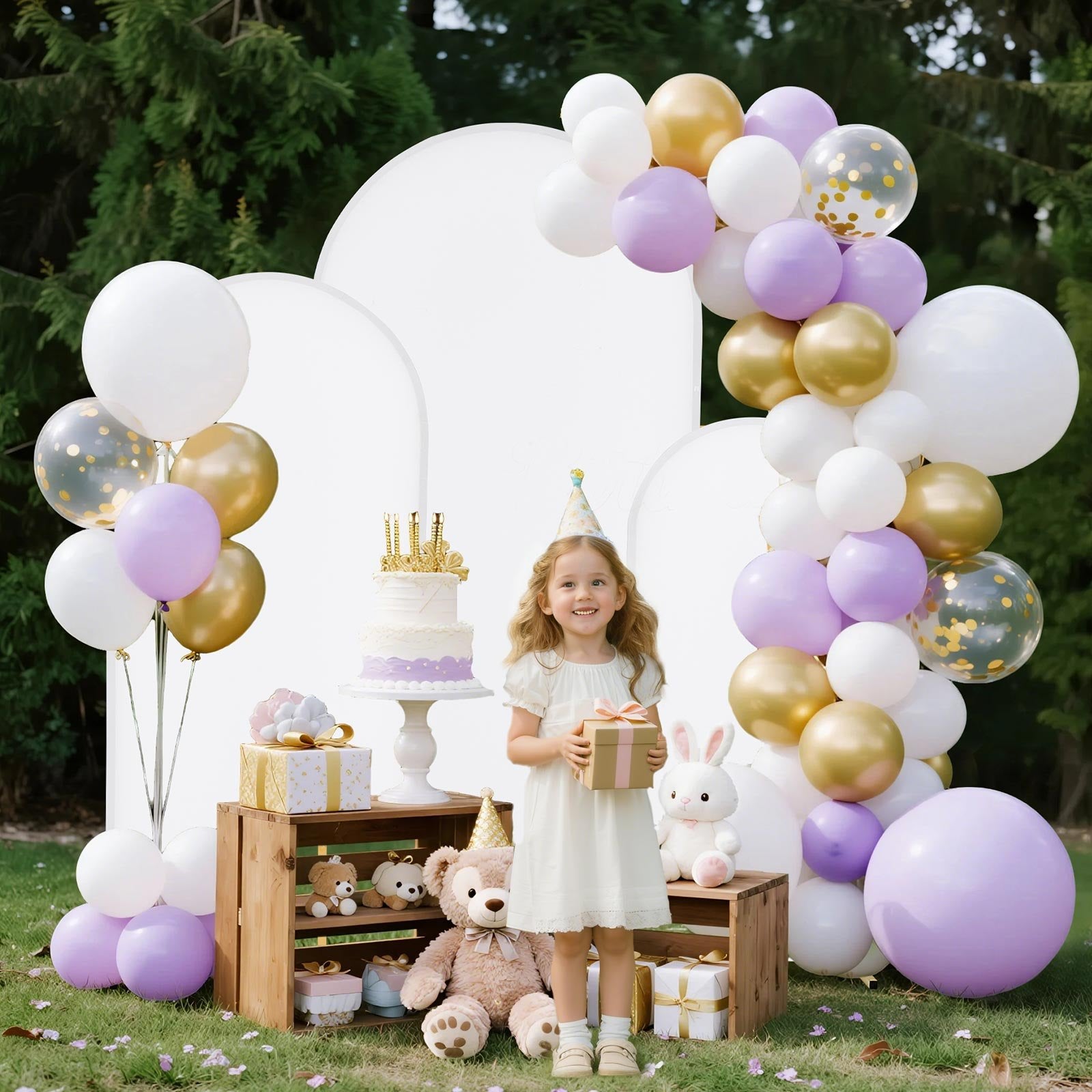 Elegant Gold Metal Arch Backdrop Stand Set of 3 for Weddings, Birthdays, Graduations - Easy Assembly, Stable, Customizable, 6/5/4 ft