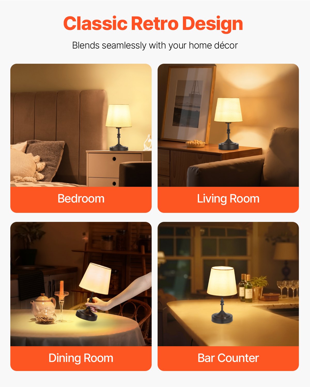 Compact Cordless Table Lamp with Rechargeable 5200mAh Battery, 3-Level Brightness, Fabric Shade for Ambient Lighting in Restaurants & Bedrooms