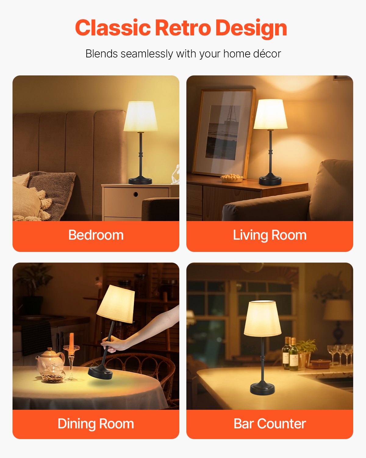 Cordless Rechargeable Table Lamp with 5200mAh Battery, 3-Level Brightness & Fabric Shade, Ideal for Restaurants, Bedrooms & Bars, 2700-3000K Warm Light