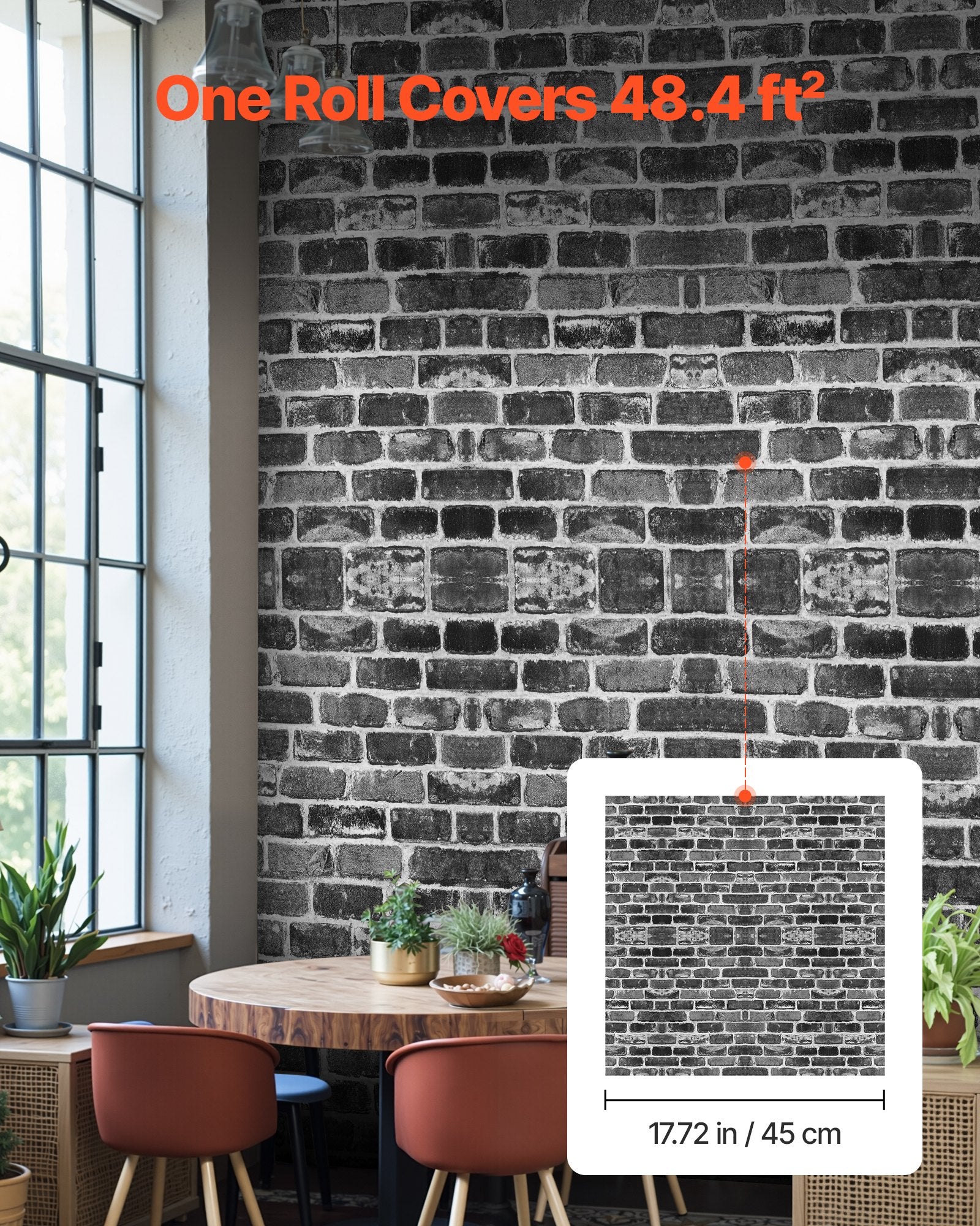 Gray Brick Peel and Stick Wallpaper - Waterproof, Self-Adhesive Vinyl for Easy Wall Decor in Bedroom, Kitchen, Bathroom, Office, Desk Surfaces