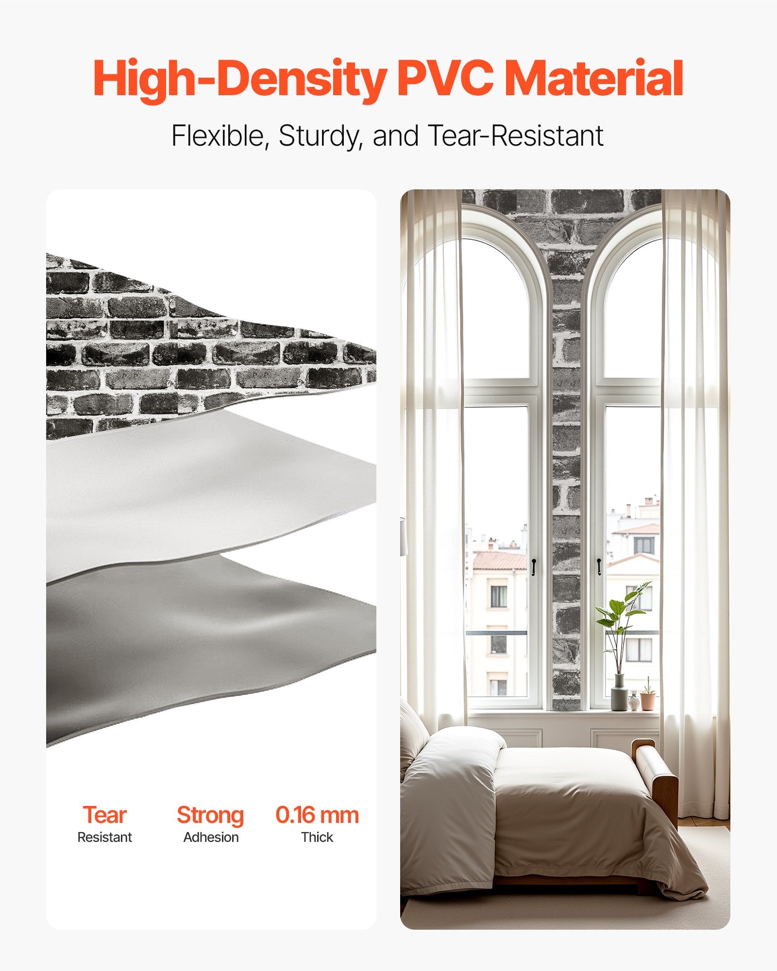 Gray Brick Peel and Stick Wallpaper - Waterproof, Self-Adhesive Vinyl for Easy Wall Decor in Bedroom, Kitchen, Bathroom, Office, Desk Surfaces