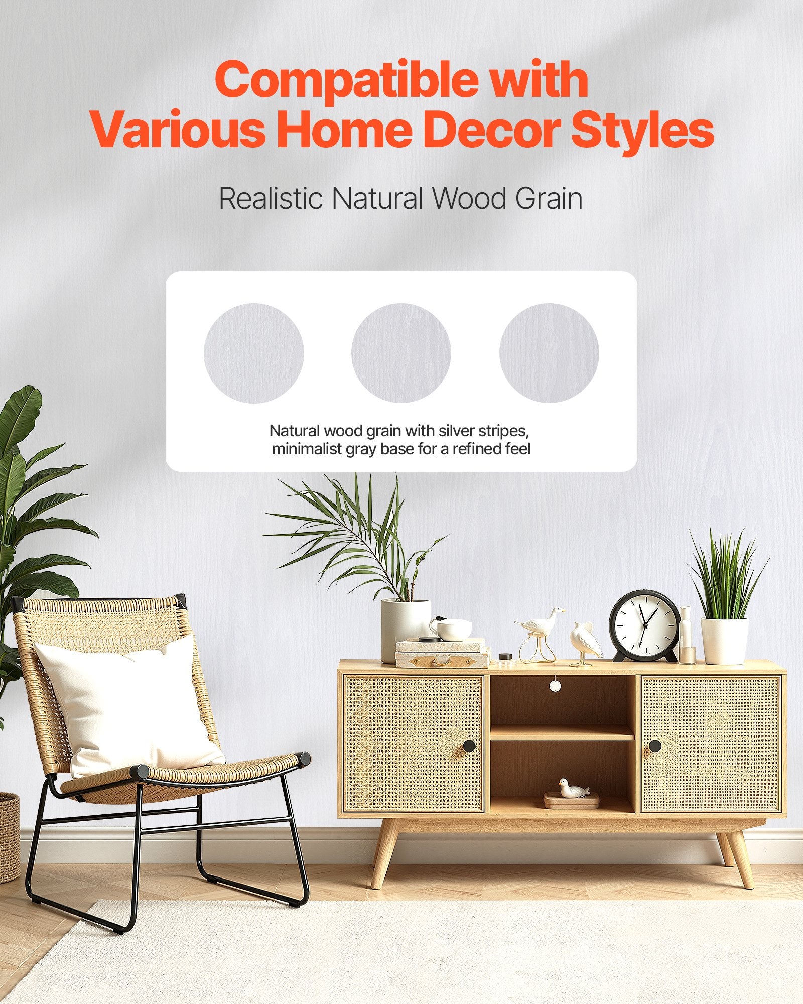Self-Adhesive White Wood Grain Vinyl Wallpaper Roll, Waterproof & Easy-Clean for Bedroom, Kitchen, Bathroom, Desk, Office Decor