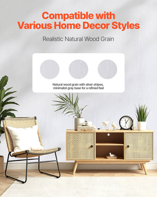 Self-Adhesive White Wood Grain Vinyl Wallpaper Roll, Waterproof & Easy-Clean for Bedroom, Kitchen, Bathroom, Desk, Office Decor