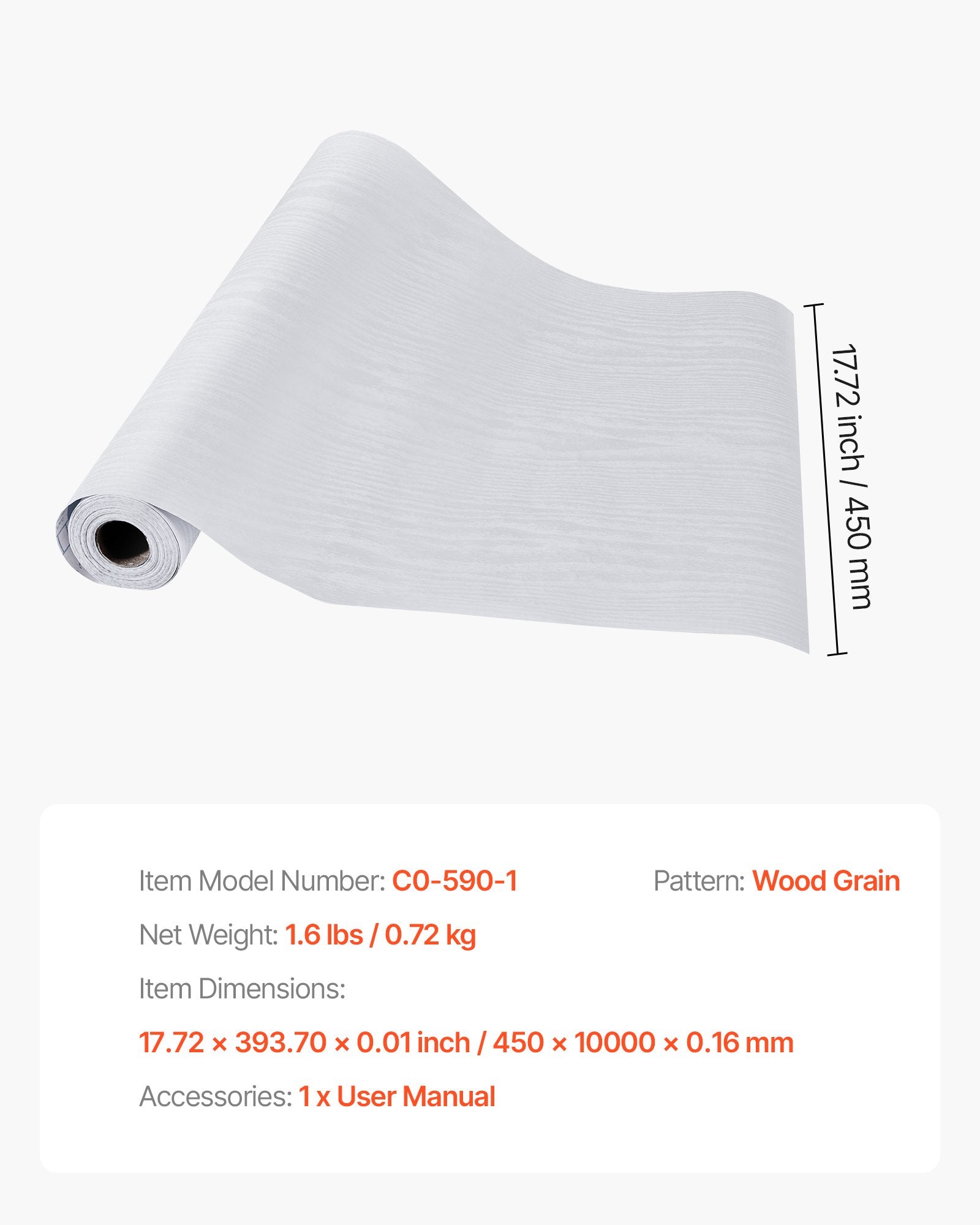Self-Adhesive White Wood Grain Vinyl Wallpaper Roll, Waterproof & Easy-Clean for Bedroom, Kitchen, Bathroom, Desk, Office Decor