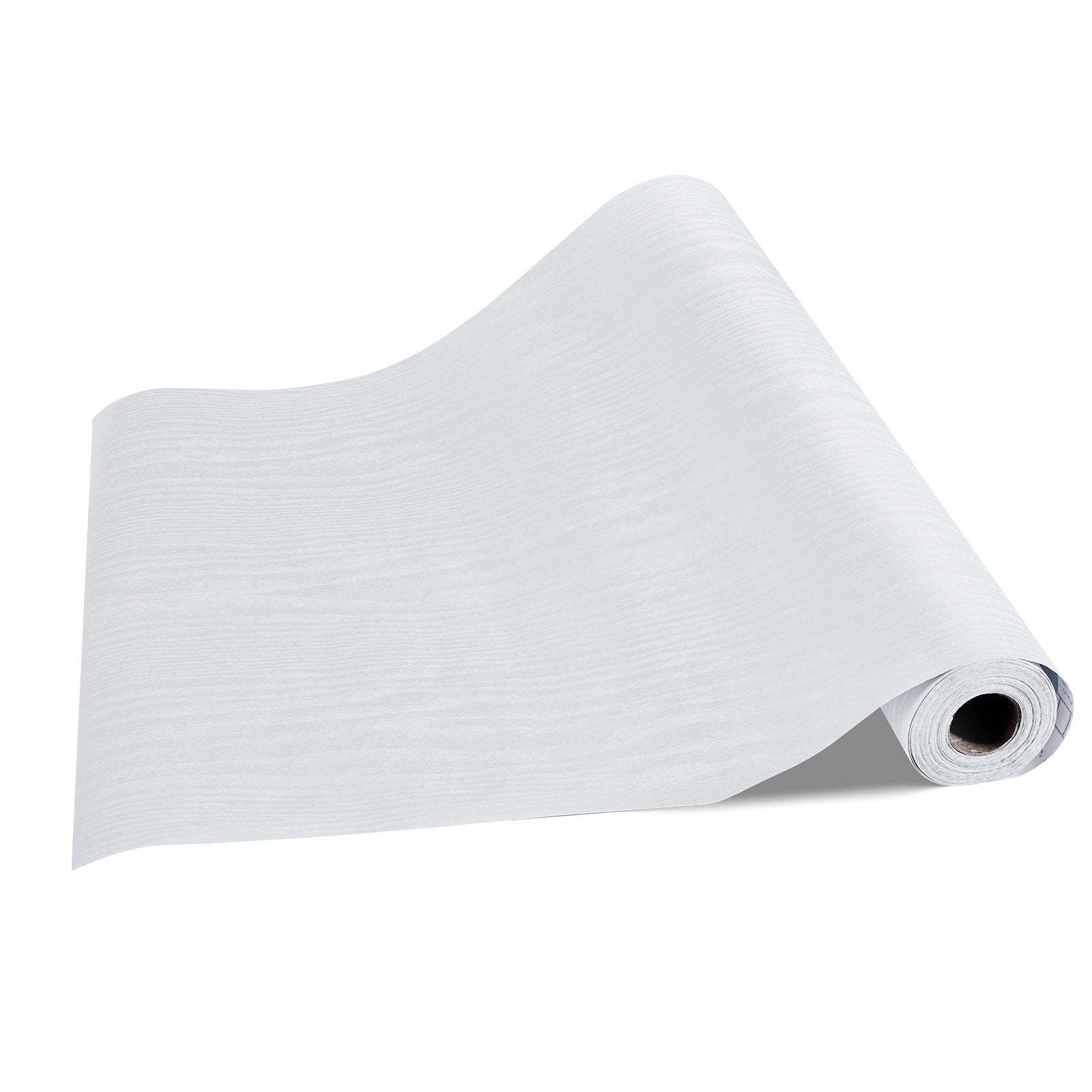Self-Adhesive White Wood Grain Vinyl Wallpaper Roll, Waterproof & Easy-Clean for Bedroom, Kitchen, Bathroom, Desk, Office Decor