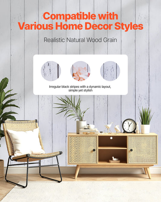 Self-Adhesive White Wood Texture Wallpaper - Waterproof Vinyl Roll for Bedroom, Kitchen, Bathroom, Office, Easy to Clean and Apply, 17.7" x 472.4"