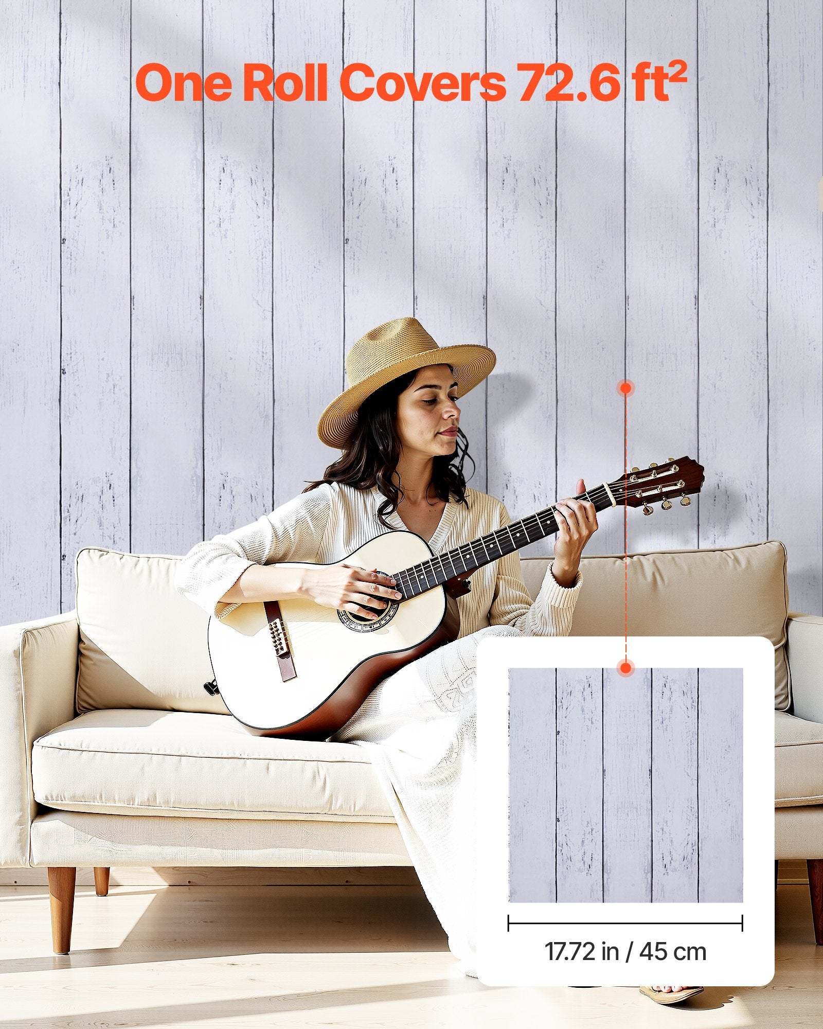 Self-Adhesive White Wood Texture Wallpaper - Waterproof Vinyl Roll for Bedroom, Kitchen, Bathroom, Office, Easy to Clean and Apply, 17.7" x 472.4"