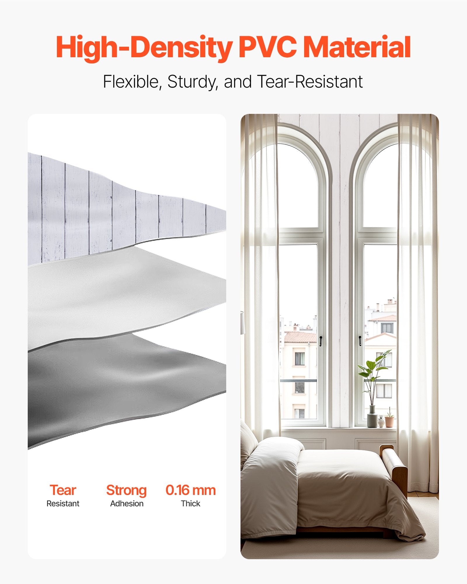 Self-Adhesive White Wood Texture Wallpaper - Waterproof Vinyl Roll for Bedroom, Kitchen, Bathroom, Office, Easy to Clean and Apply, 17.7" x 472.4"