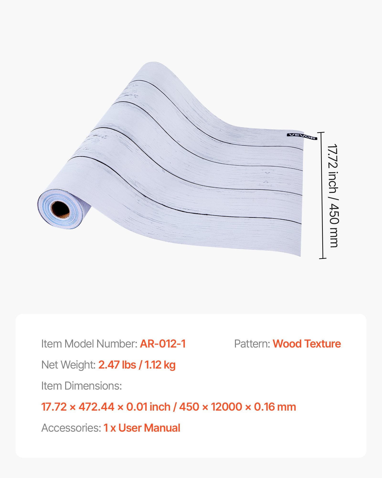Self-Adhesive White Wood Texture Wallpaper - Waterproof Vinyl Roll for Bedroom, Kitchen, Bathroom, Office, Easy to Clean and Apply, 17.7" x 472.4"