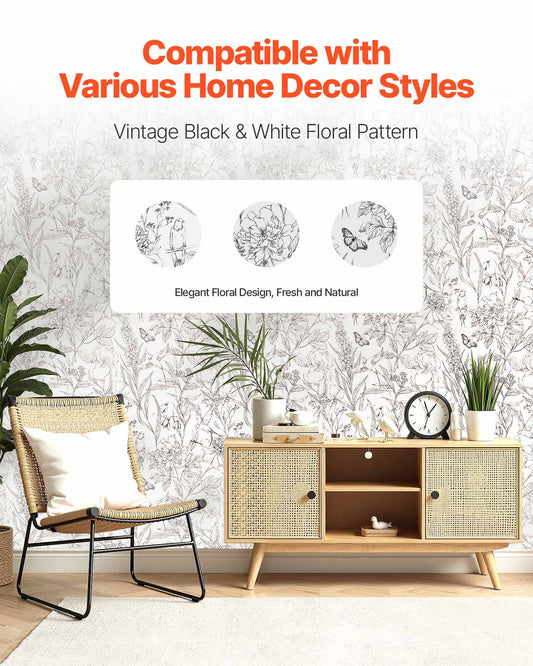 Transform Your Space with Versatile Peel and Stick Wallpaper: White Line Art Botanical Floral Vinyl for Bedrooms, Kitchens, and Bathrooms - Waterproof, Self-Adhesive, and Easy to Clean Decorative Roll