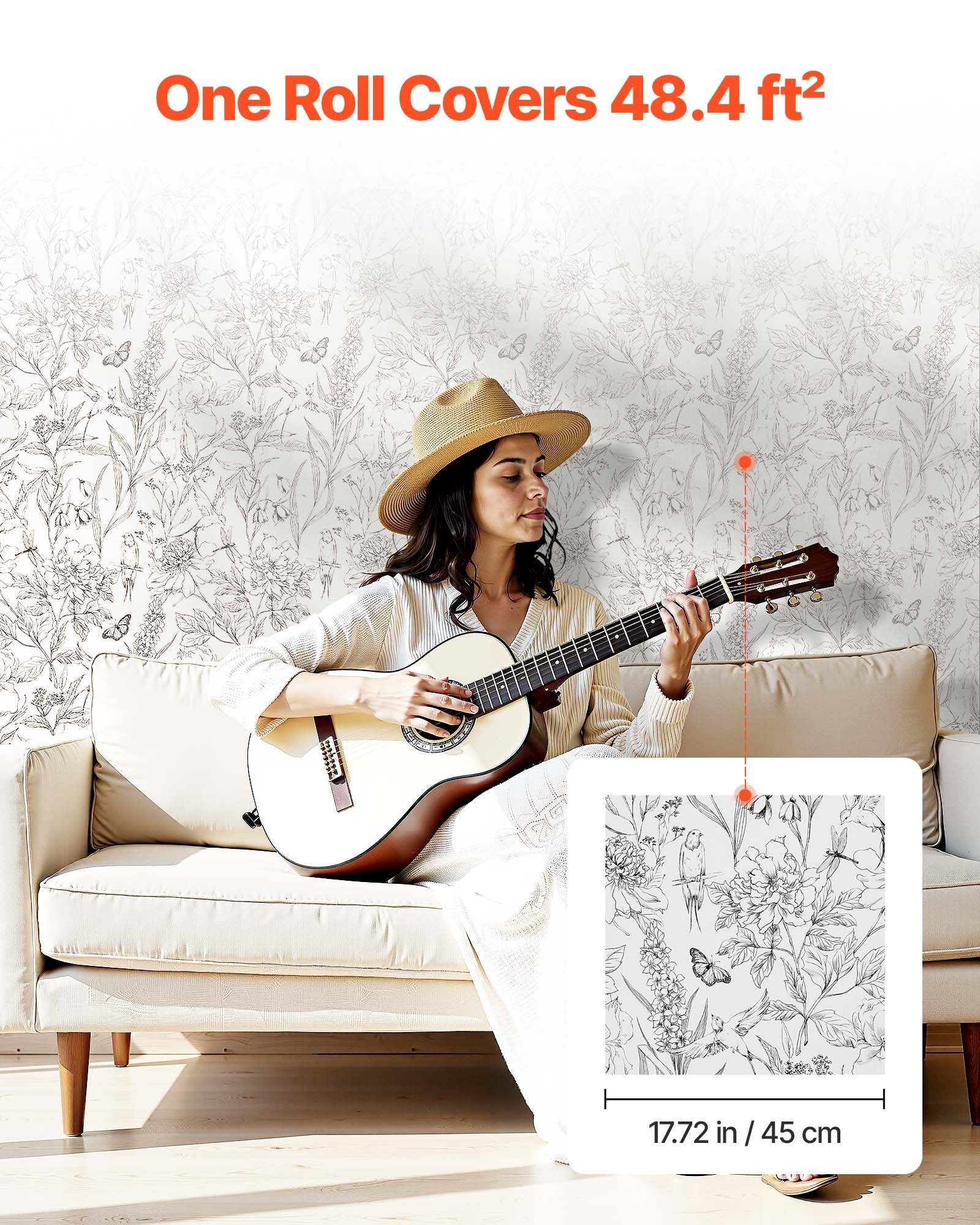 Transform Your Space with Versatile Peel and Stick Wallpaper: White Line Art Botanical Floral Vinyl for Bedrooms, Kitchens, and Bathrooms - Waterproof, Self-Adhesive, and Easy to Clean Decorative Roll