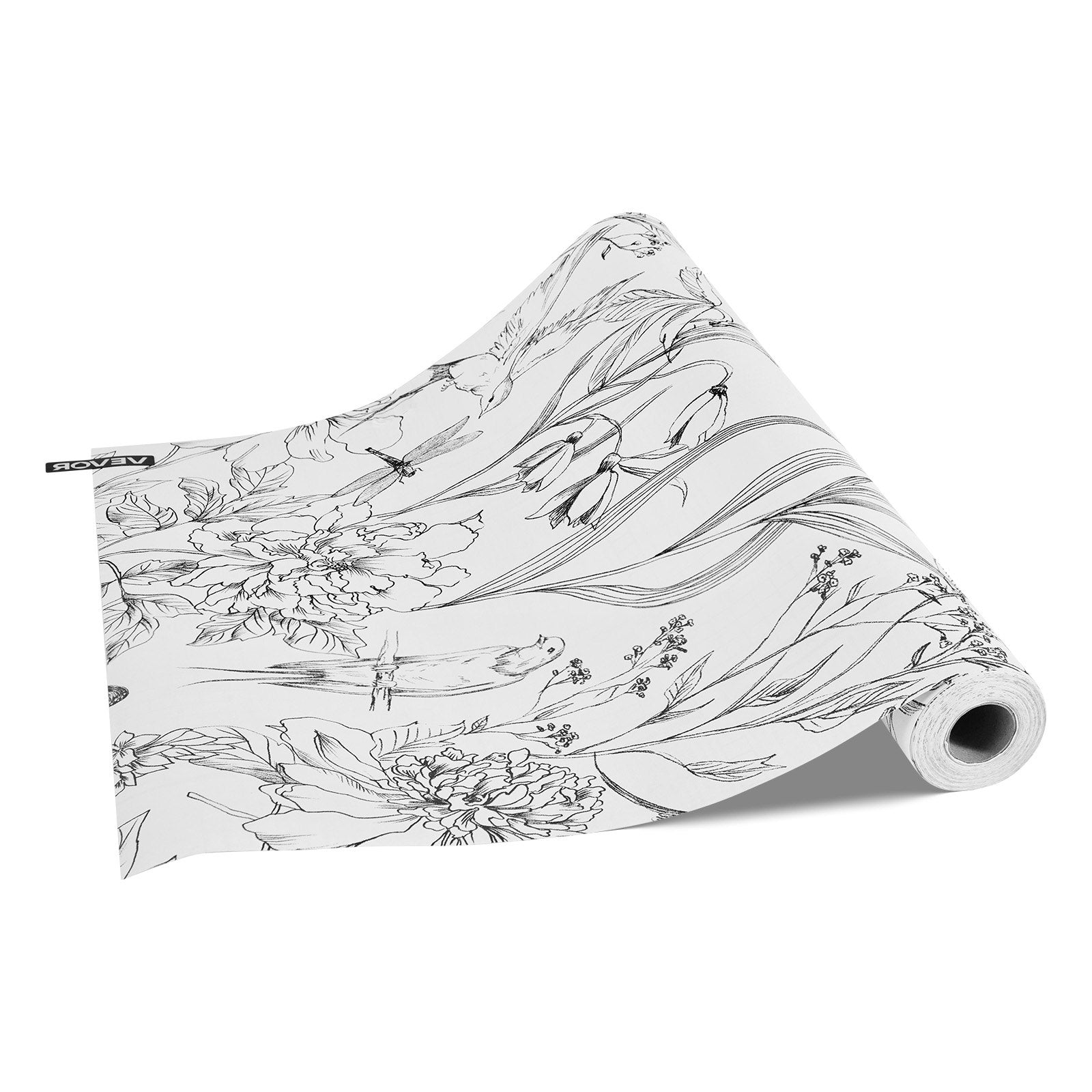 Transform Your Space with Versatile Peel and Stick Wallpaper: White Line Art Botanical Floral Vinyl for Bedrooms, Kitchens, and Bathrooms - Waterproof, Self-Adhesive, and Easy to Clean Decorative Roll