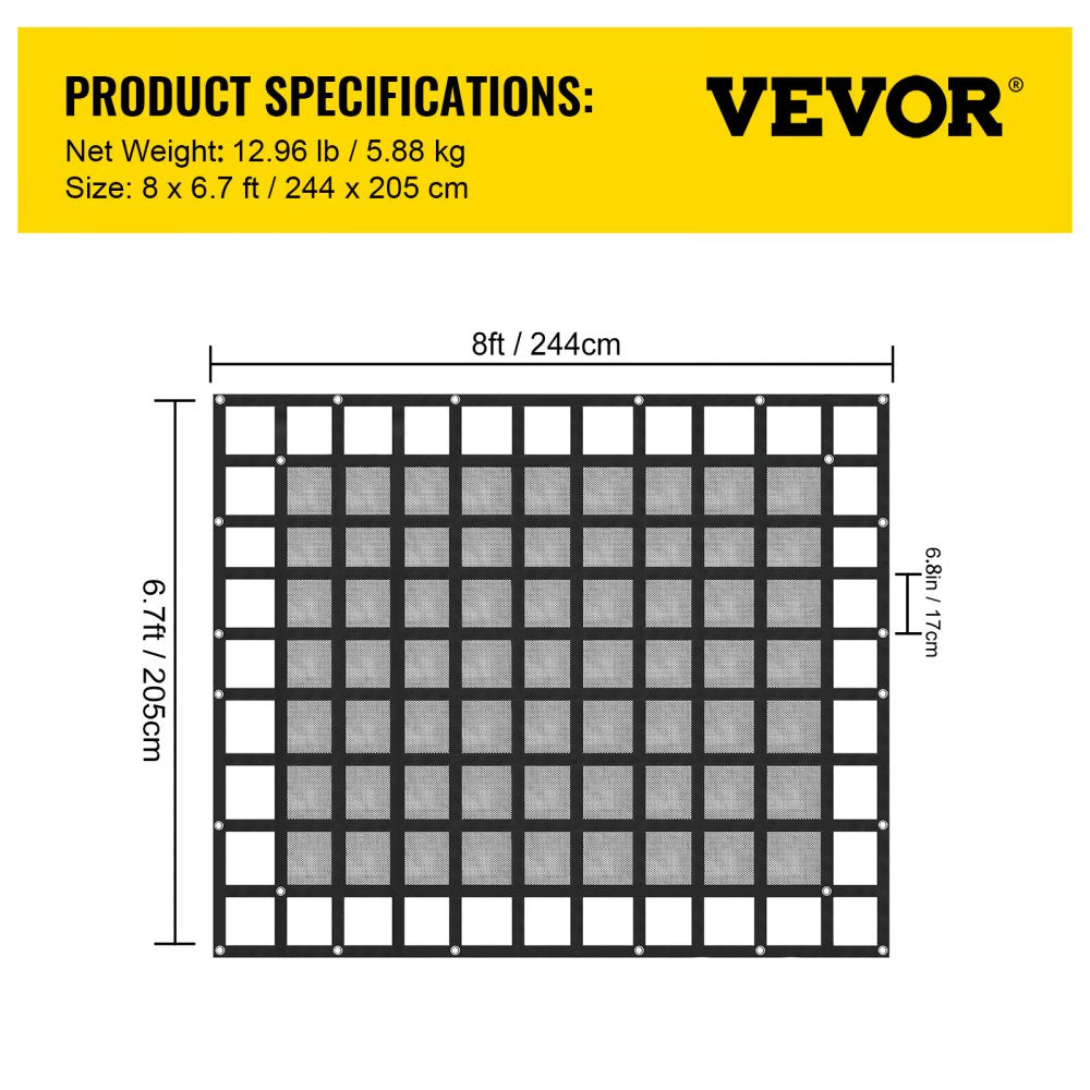 8' X 6.7' Cargo Net With Mesh Truck Bed Cargo Net Capacity 1100lbs Heavy Duty