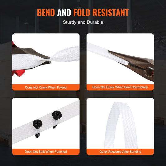 Heavy-Duty Polypropylene Strapping Roll: 9900' x 1/2" x 0.03" - 243 lbs Break Strength, Durable White Packing Band for Pallets & Storage
