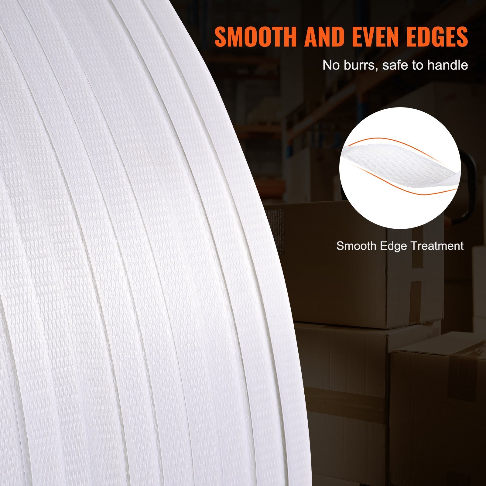 Heavy-Duty Polypropylene Strapping Roll: 9900' x 1/2" x 0.03" - 243 lbs Break Strength, Durable White Packing Band for Pallets & Storage