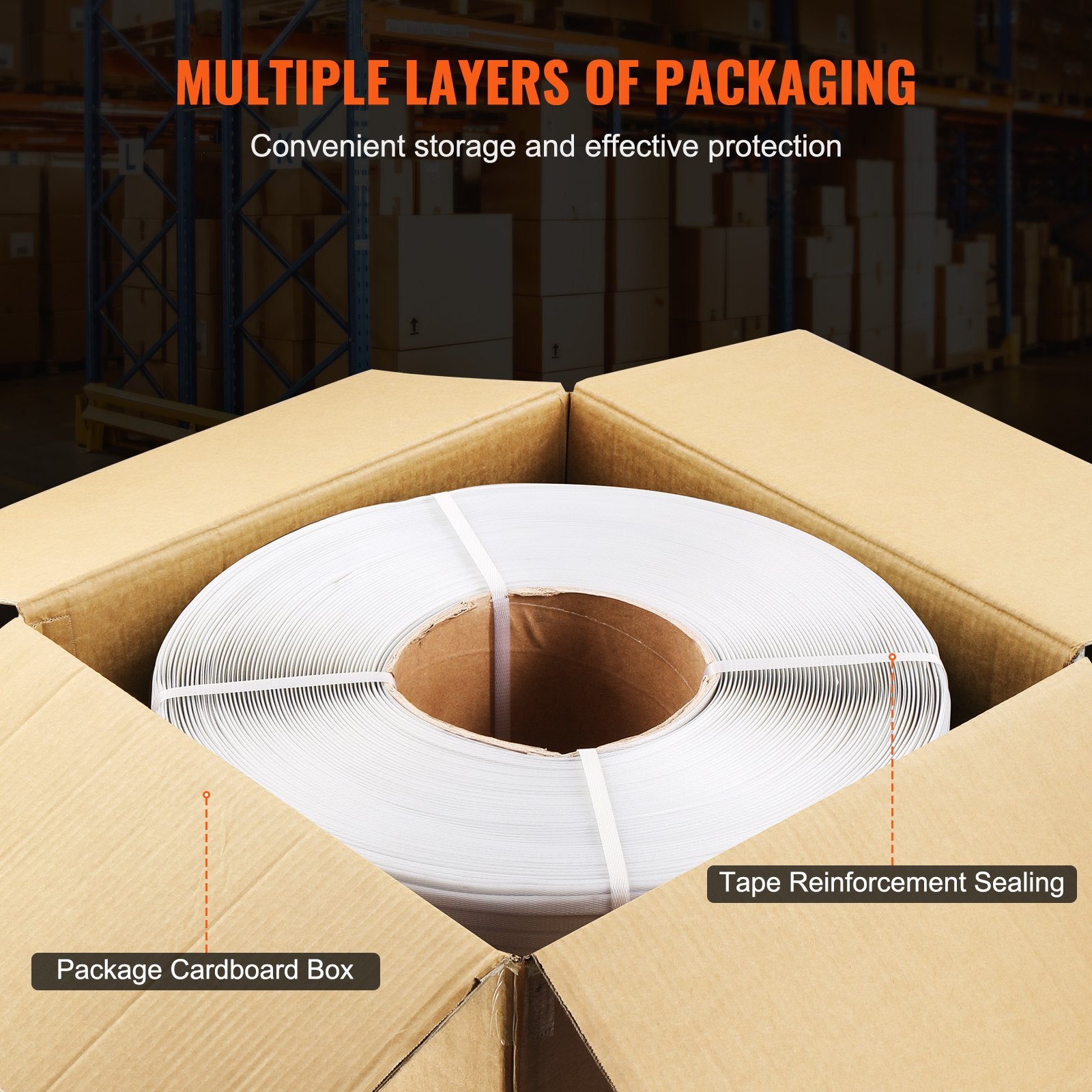 Heavy-Duty Polypropylene Strapping Roll: 9900' x 1/2" x 0.03" - 243 lbs Break Strength, Durable White Packing Band for Pallets & Storage