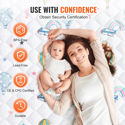 Spacious Baby Play Mat 59"x79" - Non-Slip, Soft, Foldable, Waterproof Activity Mat for Babies, Toddlers & Infants, Machine Washable for Play & Tummy Time