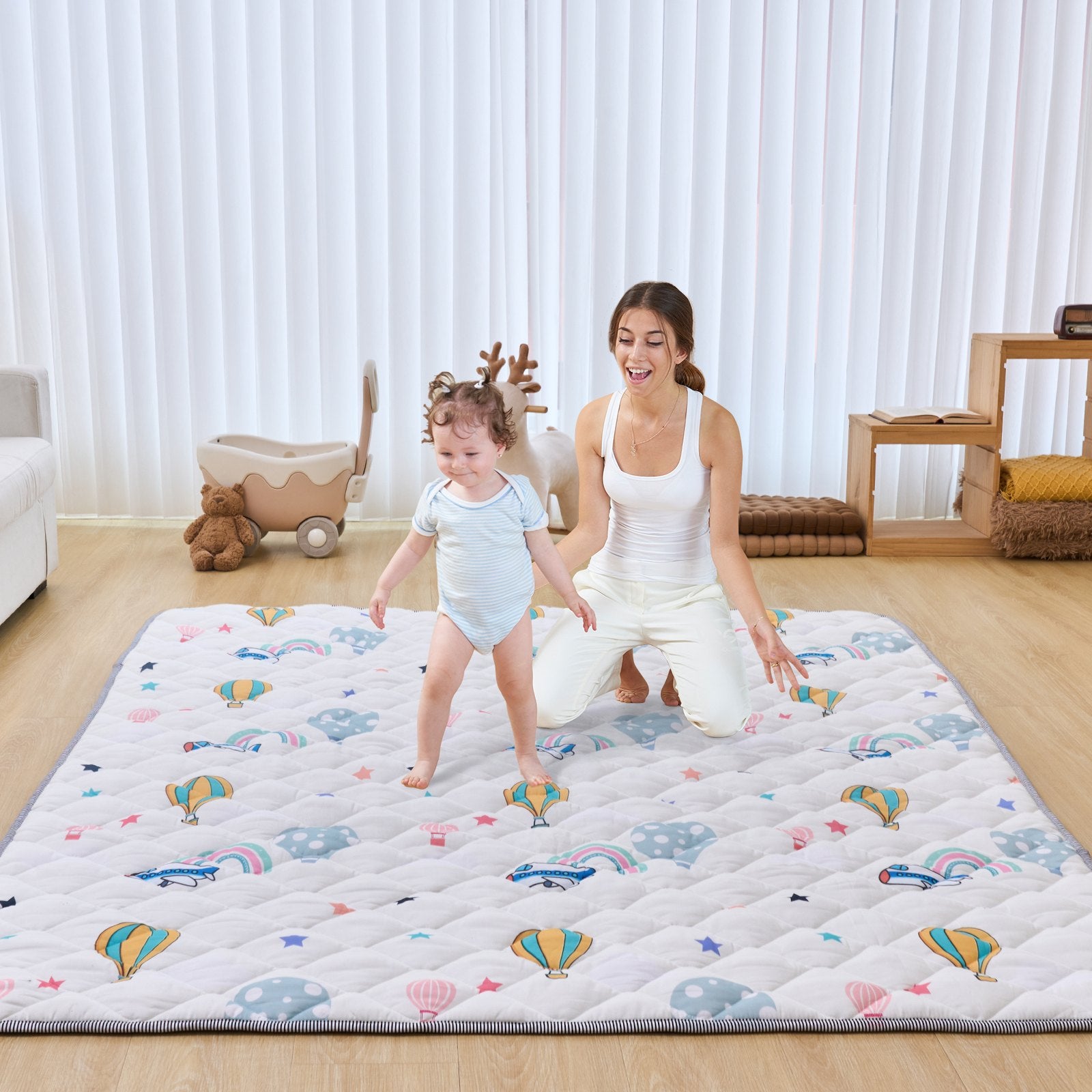 Spacious Baby Play Mat 59"x79" - Non-Slip, Soft, Foldable, Waterproof Activity Mat for Babies, Toddlers & Infants, Machine Washable for Play & Tummy Time