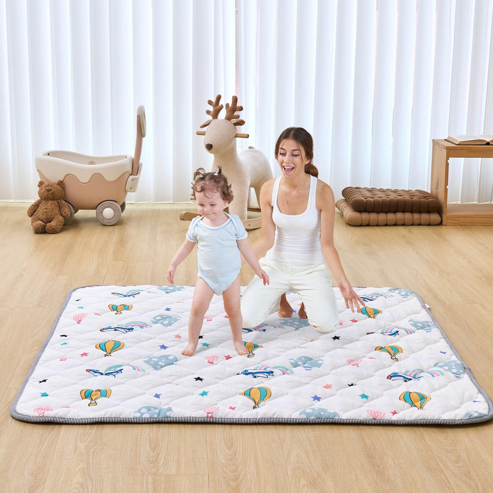 Spacious 50"x50" Non-Slip Baby Play Mat - Soft, Foldable, Waterproof Floor Mat for Tummy Time, Infants & Toddlers, Machine Washable, All Seasons Use