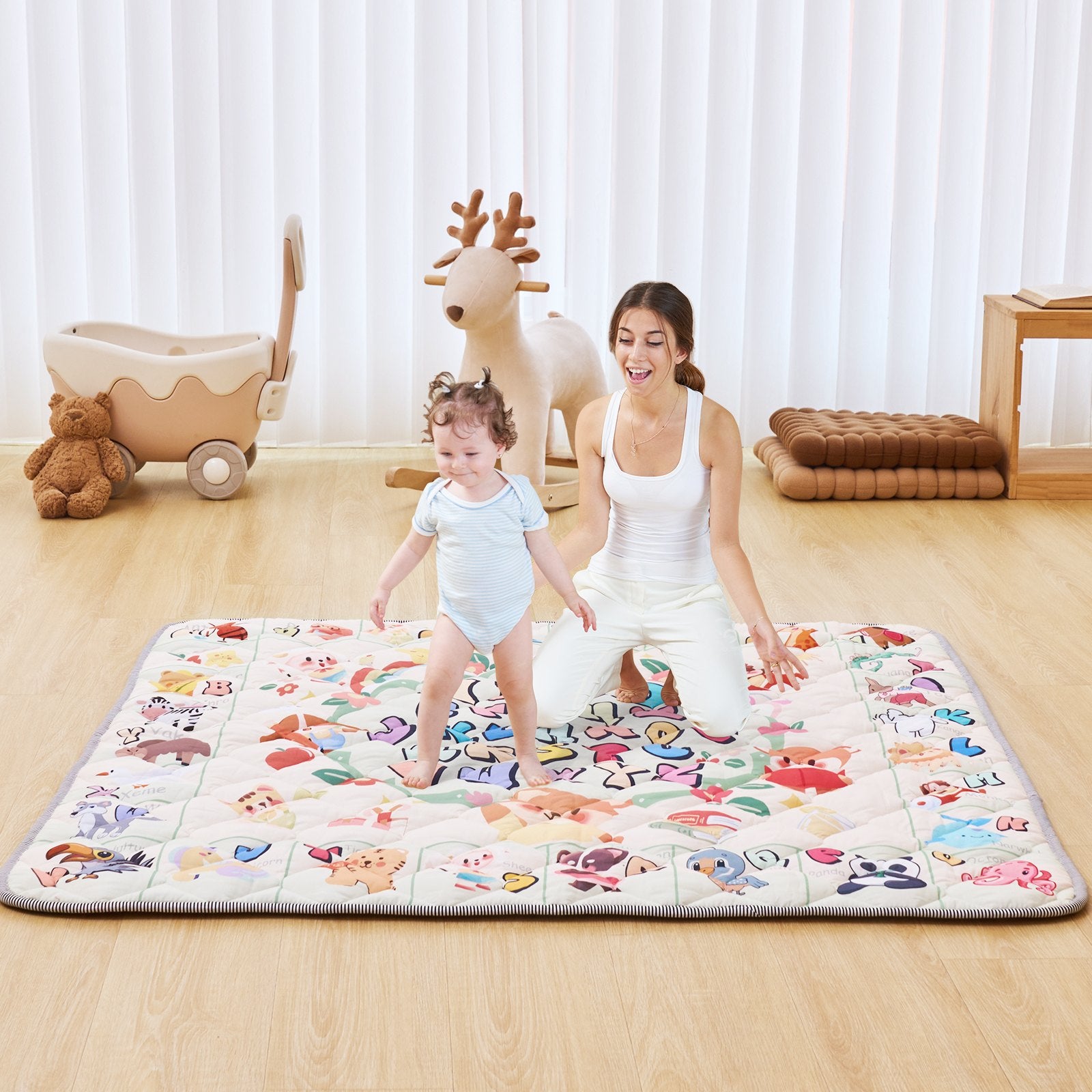 Deluxe Baby Play Mat 50"x50" - Thick, Soft, Non-Slip & Waterproof Crawling Mat for Babies, Toddlers, Infants - Foldable, Rollable, Machine Washable Activity Floor Mat for All Seasons