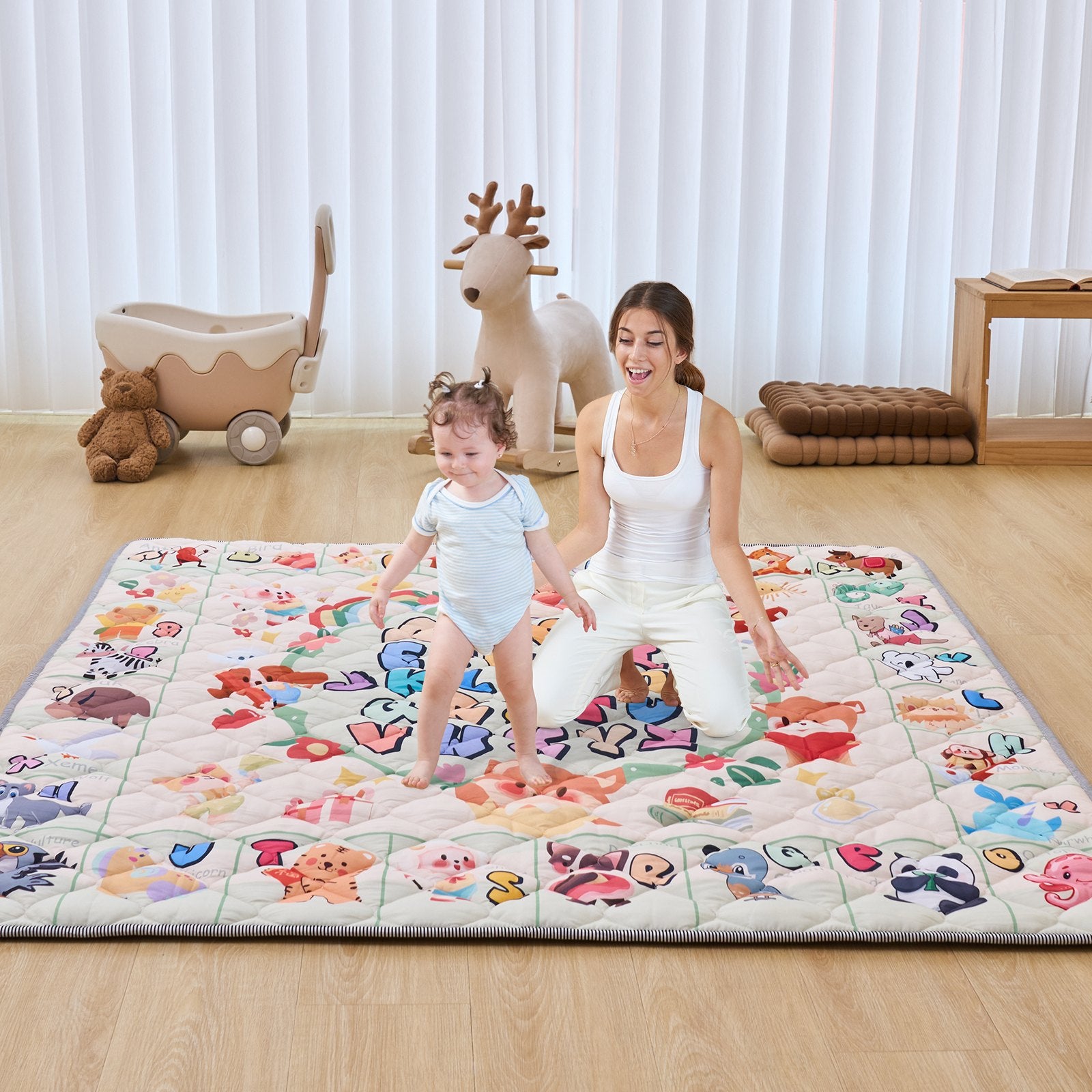Spacious Baby Crawling Mat, 59"x71", Non-Slip, Thick, Foldable, Waterproof, Soft Playmat for Infants, Toddlers, Machine Washable