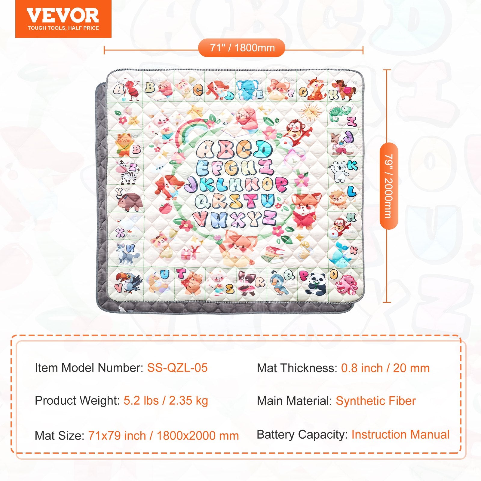 Extra Large Baby Play Mat 71"x79", Non-Slip, Thick, Soft, Foldable, Waterproof, Perfect for Crawling, Infants, Toddlers, Machine Washable Floor Mat