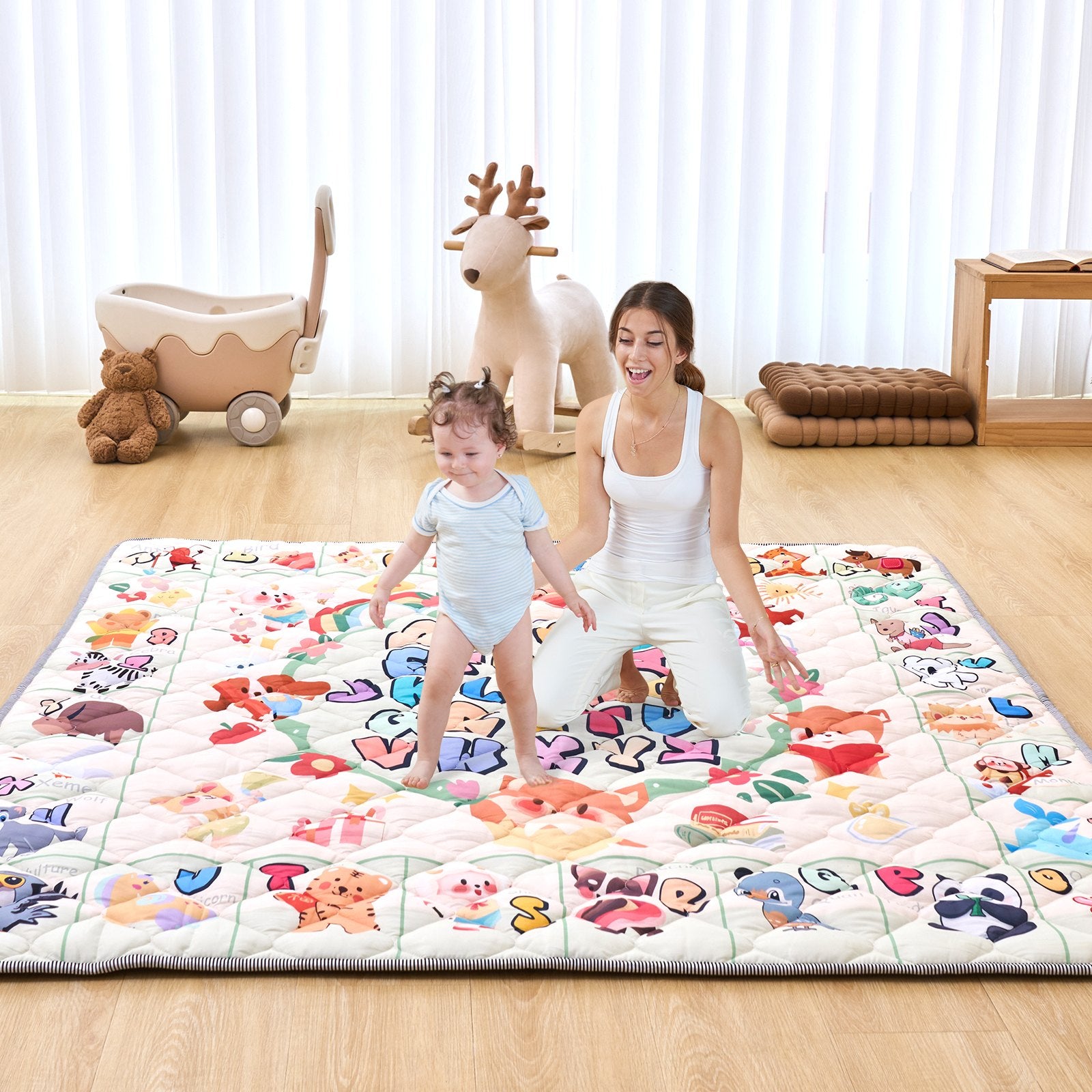 Extra Large Baby Play Mat 71"x79", Non-Slip, Thick, Soft, Foldable, Waterproof, Perfect for Crawling, Infants, Toddlers, Machine Washable Floor Mat