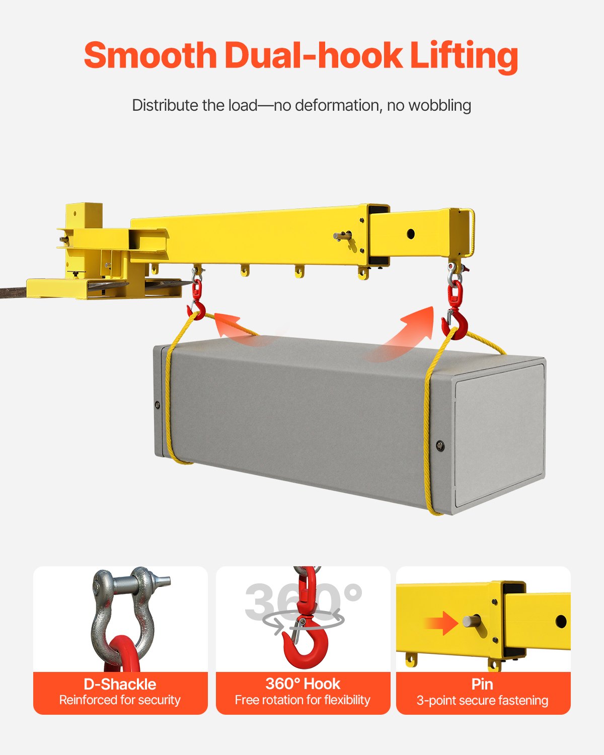 Heavy-Duty Forklift Jib Boom Crane - 6000lbs Capacity, Manual Telescoping Boom Extends 56.1", Mobile Crane Attachment with 2 Hooks, Adjustable for Warehouses and Factories