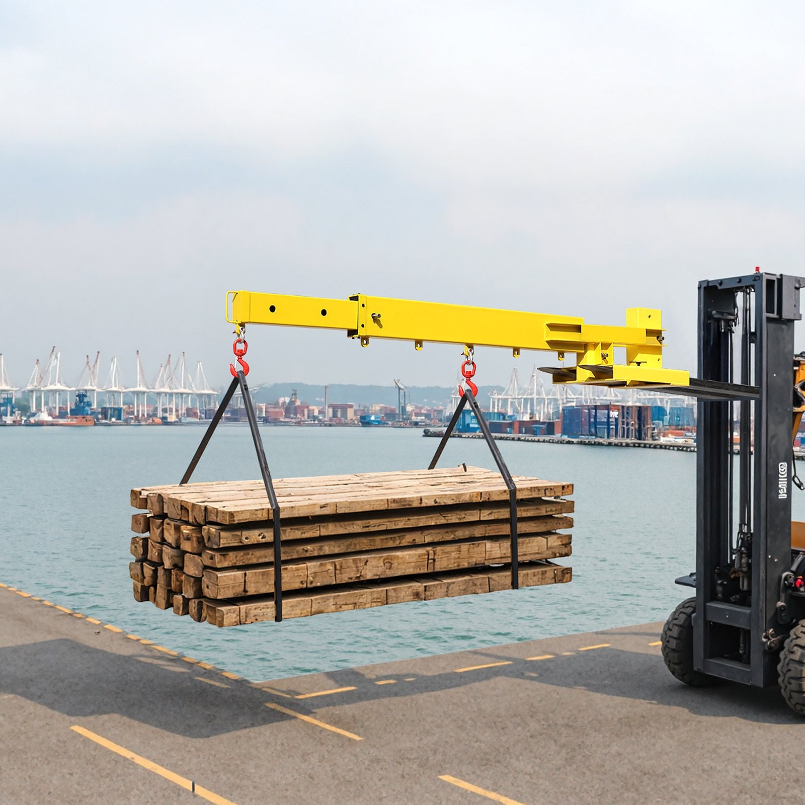 Heavy-Duty Forklift Jib Boom Crane - 6000lbs Capacity, Manual Telescoping Boom Extends 56.1", Mobile Crane Attachment with 2 Hooks, Adjustable for Warehouses and Factories
