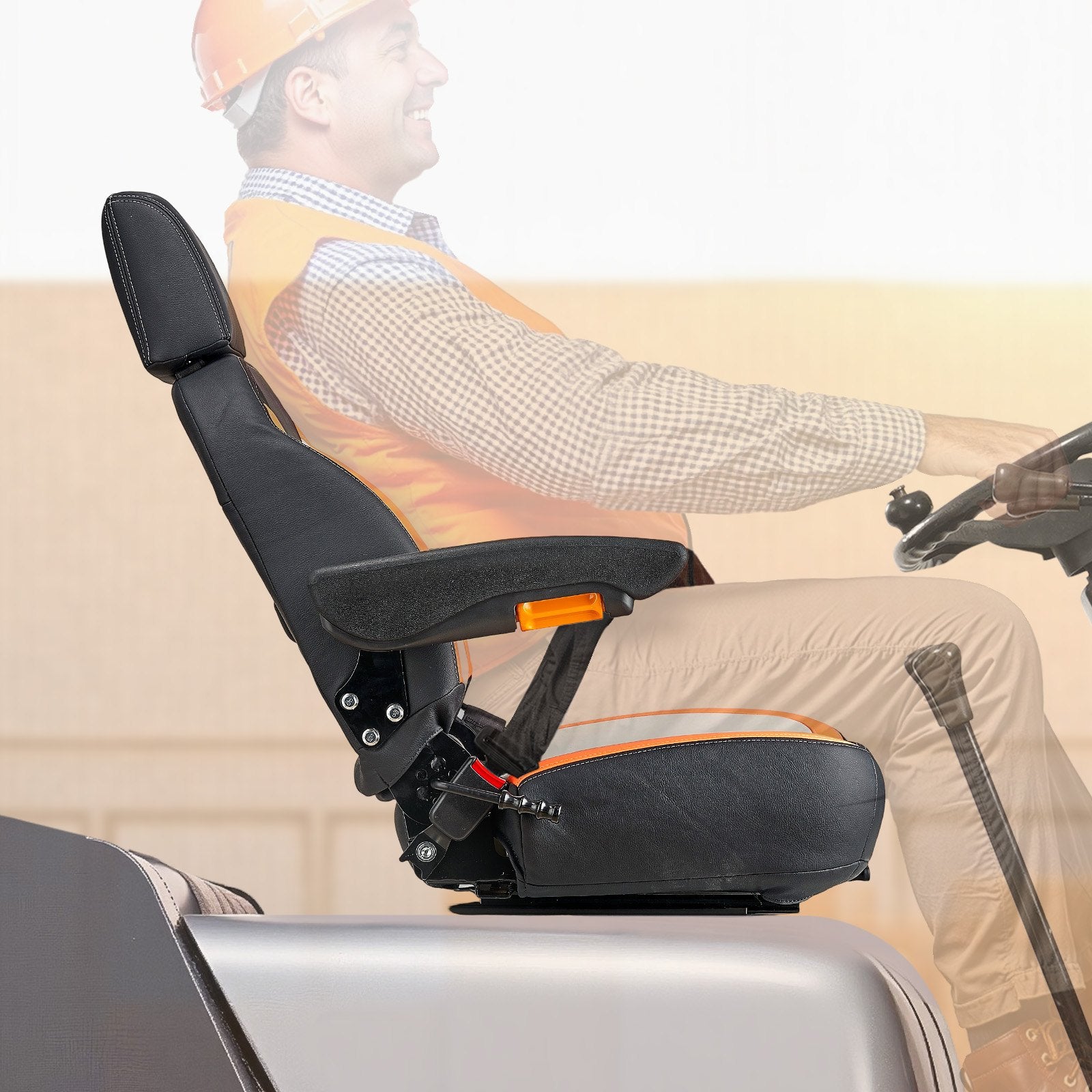 Universal Tractor & Forklift Seat with Adjustable Backrest, Armrest, Headrest & Safety Belt - Ergonomic, Secure, Versatile for Lawnmower, Skid Loader, Bulldozer