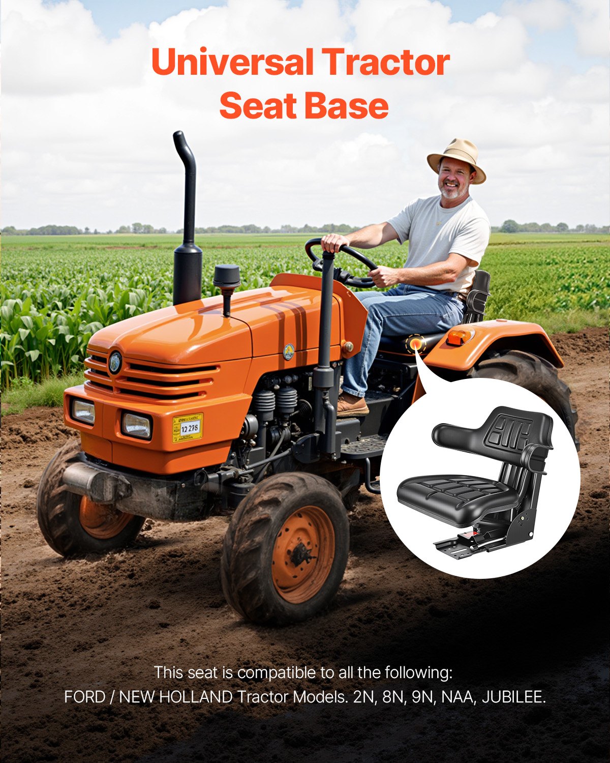 Universal Waterproof Forklift Tractor Seat with Adjustable Back and Suspension for Skid Loaders and Bulldozers, Durable and Versatile