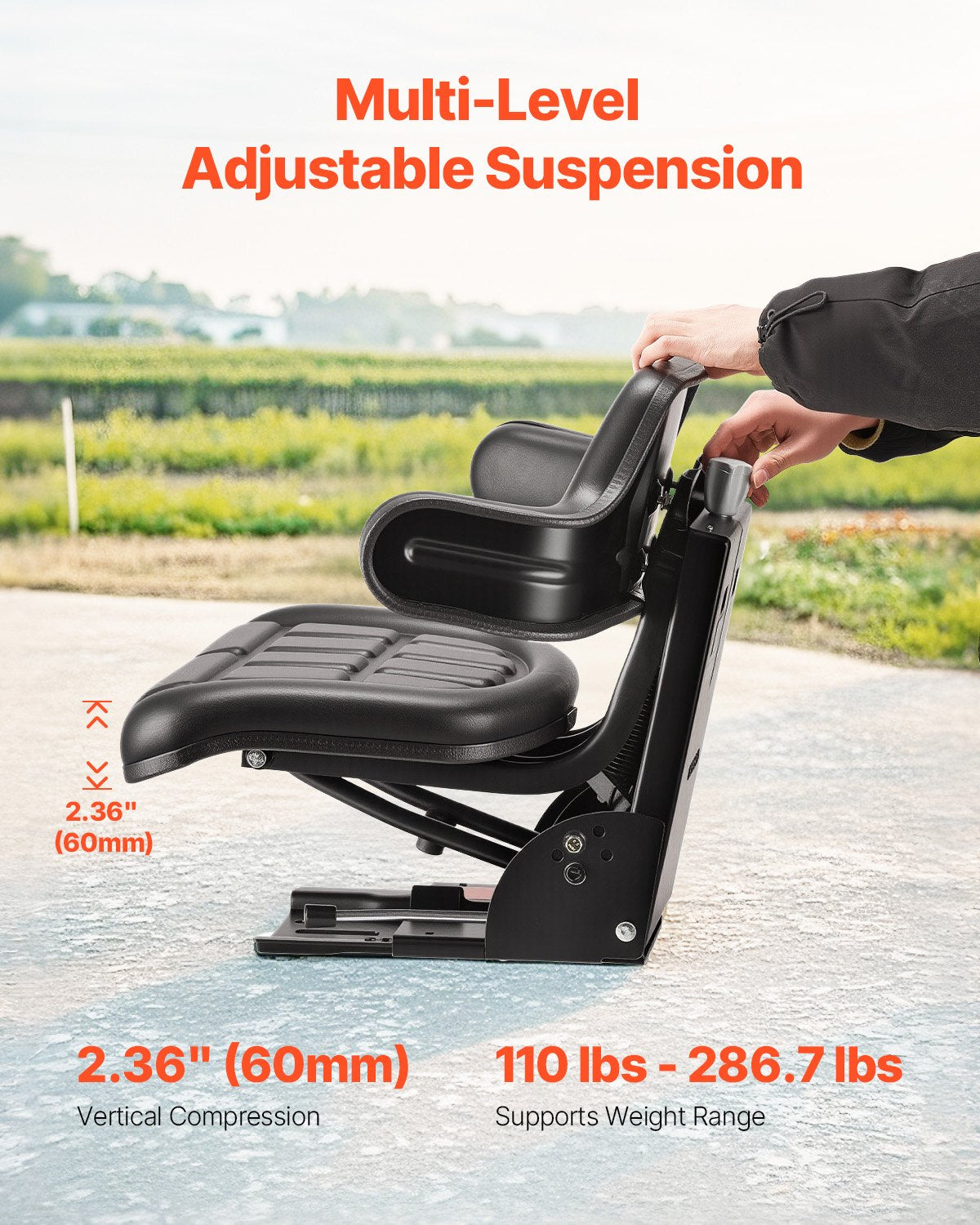 Universal Waterproof Forklift Tractor Seat with Adjustable Back and Suspension for Skid Loaders and Bulldozers, Durable and Versatile